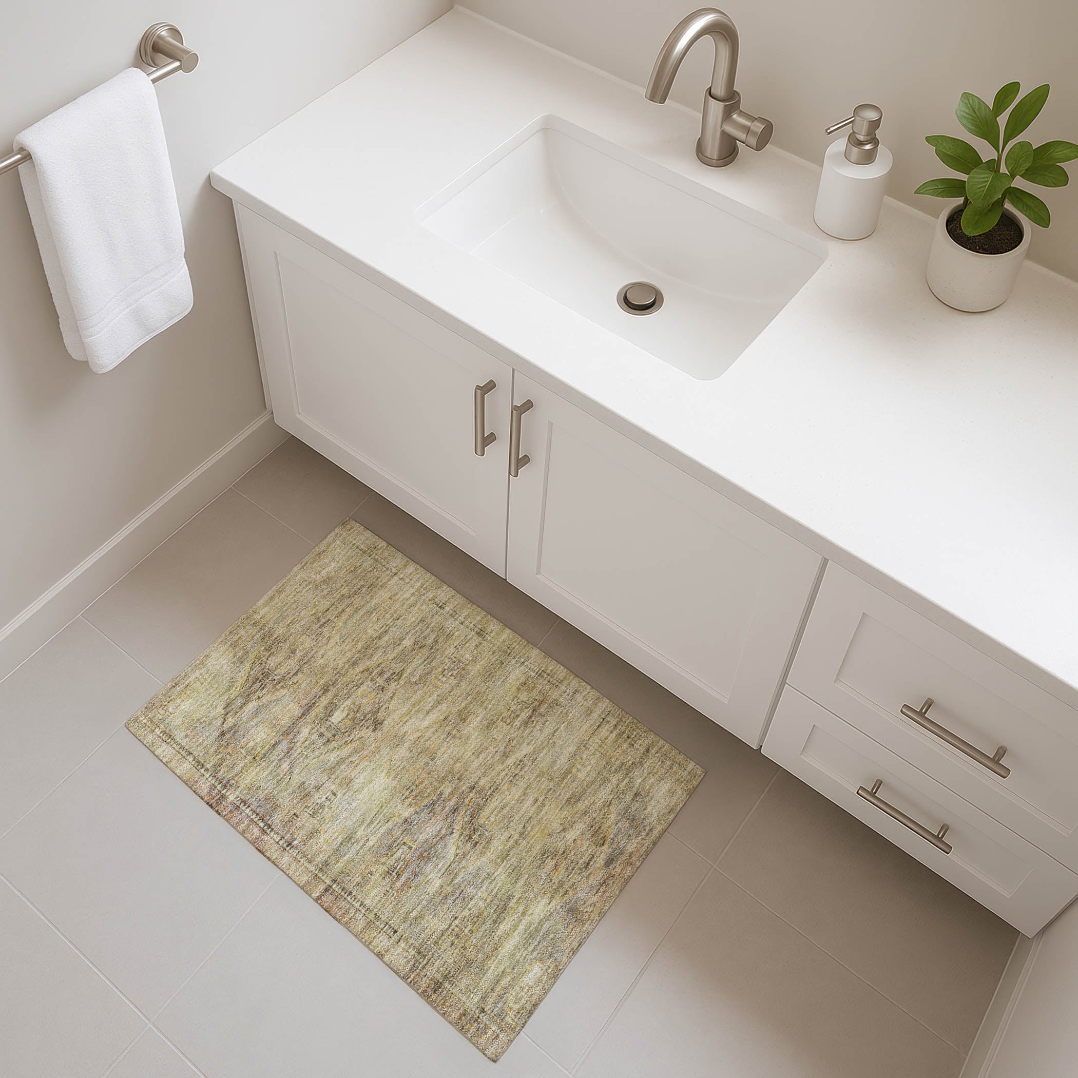 Santorini Machine Washable Traditional Aloe Green Rug 1'8" x 2'6" #shape_Rectangle
