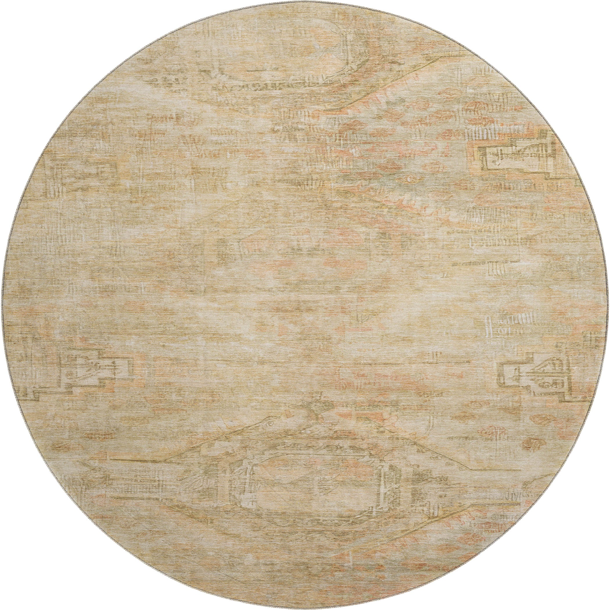 Santorini Machine Washable Traditional Linen Ivory Rug 8' x 8' #shape_Round