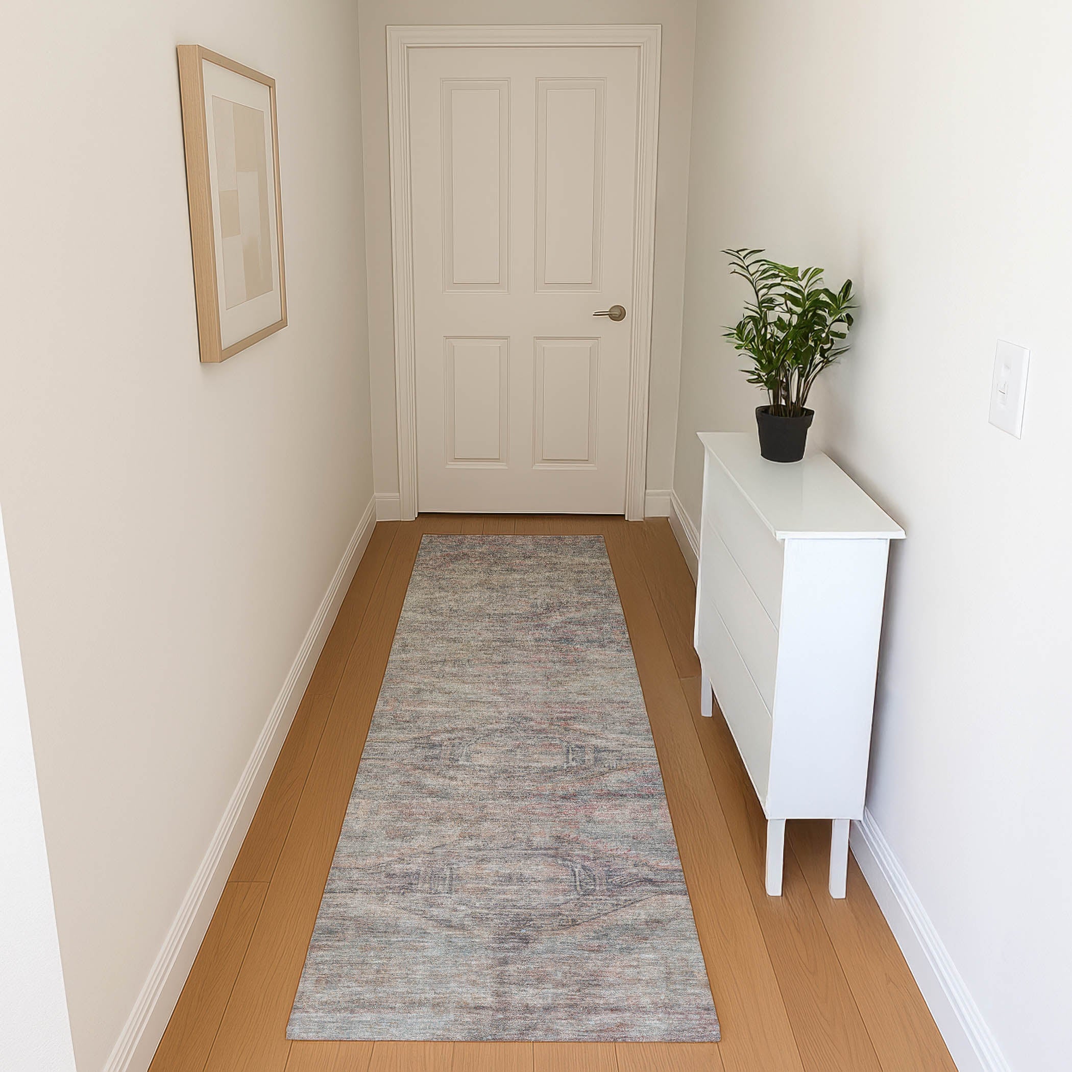 Santorini Machine Washable Traditional Pewter Gray Rug 2'3" x 7'6" #shape_Runner