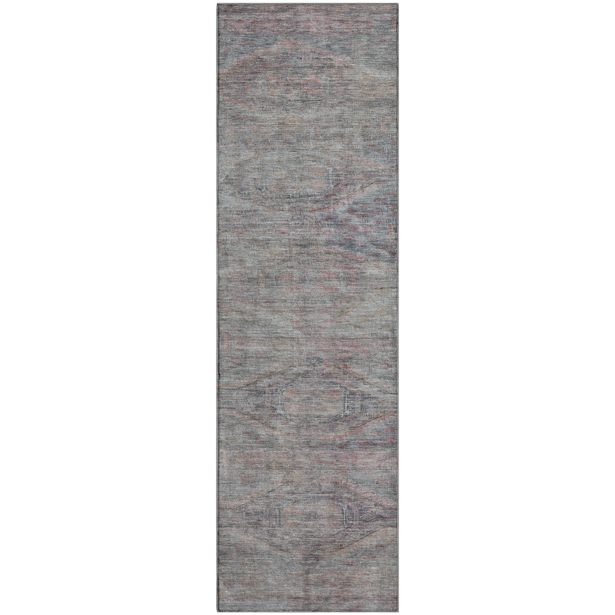 Santorini Machine Washable Traditional Pewter Gray Rug 2'3" x 7'6" #shape_Runner