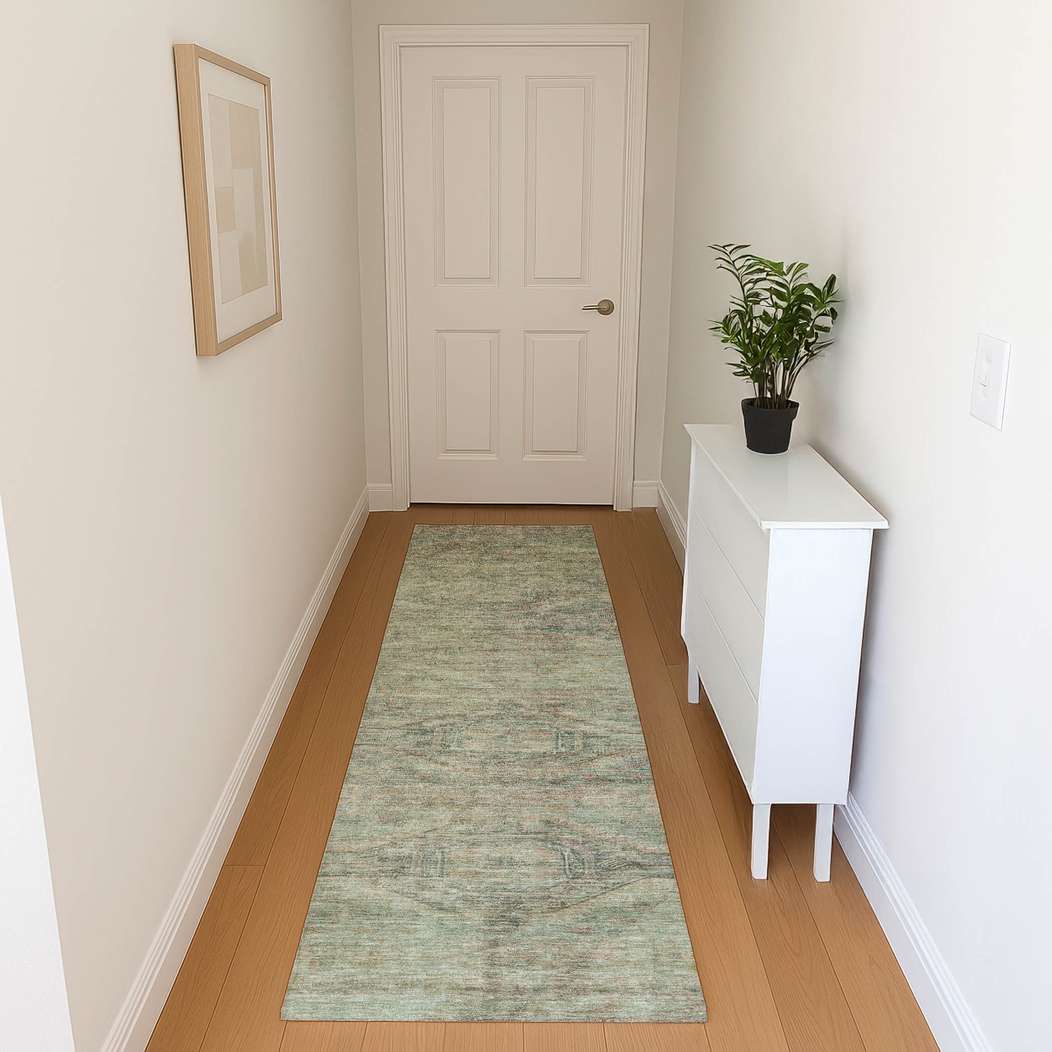 Santorini Machine Washable Traditional Teal Rug 2'3" x 7'6" #shape_Runner