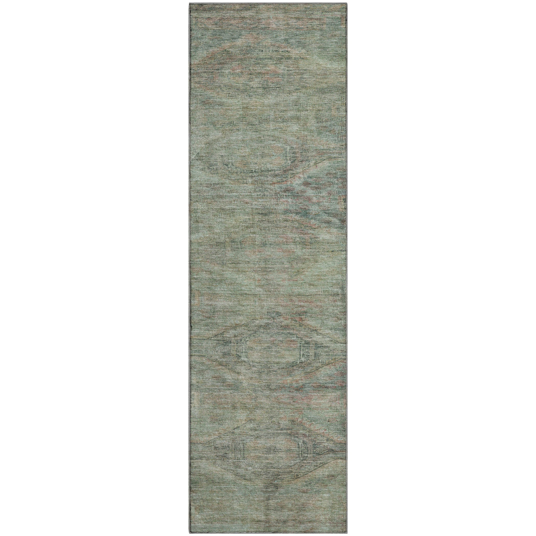 Santorini Machine Washable Traditional Teal Rug 2'3" x 7'6" #shape_Runner