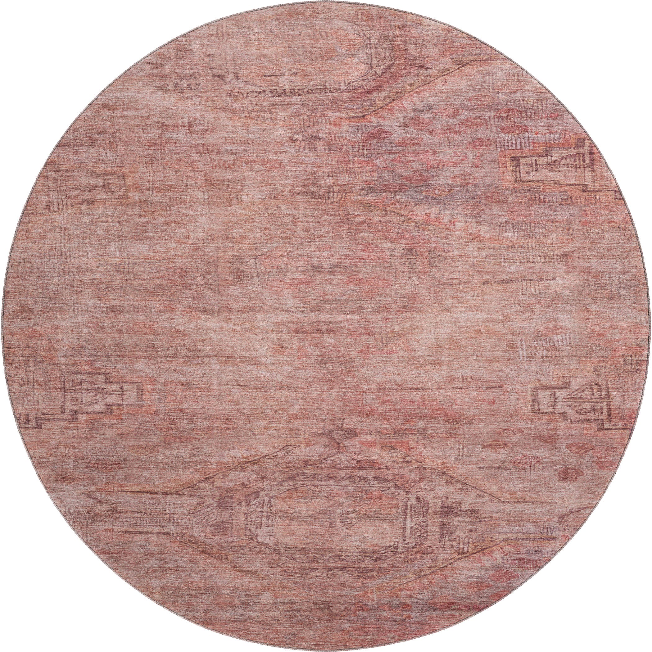 Santorini Machine Washable Traditional Terracotta Orange Rug 8' x 8' #shape_Round