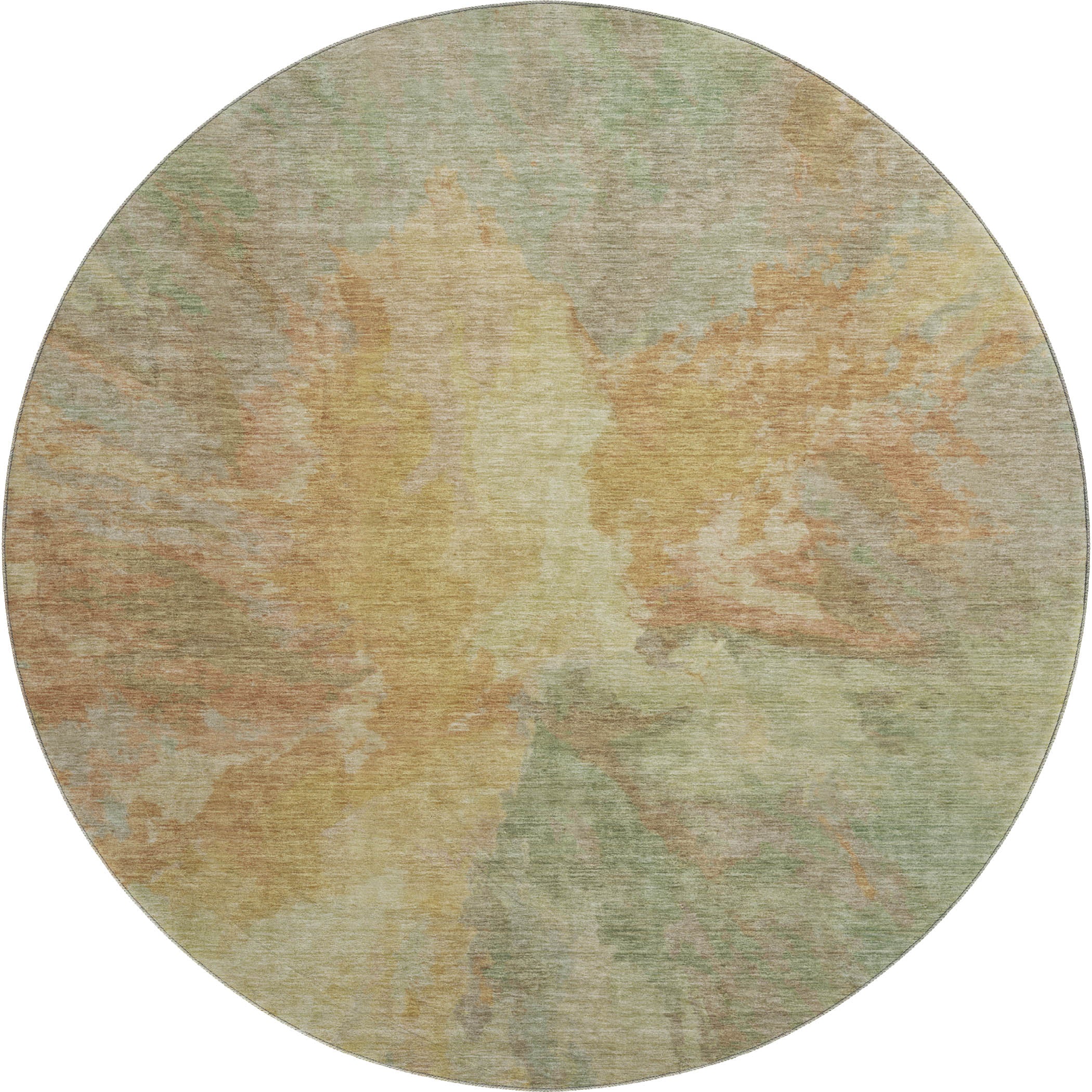 Oaxaca Machine Washable Transitional Aloe Green Rug 8' x 8' #shape_Round
