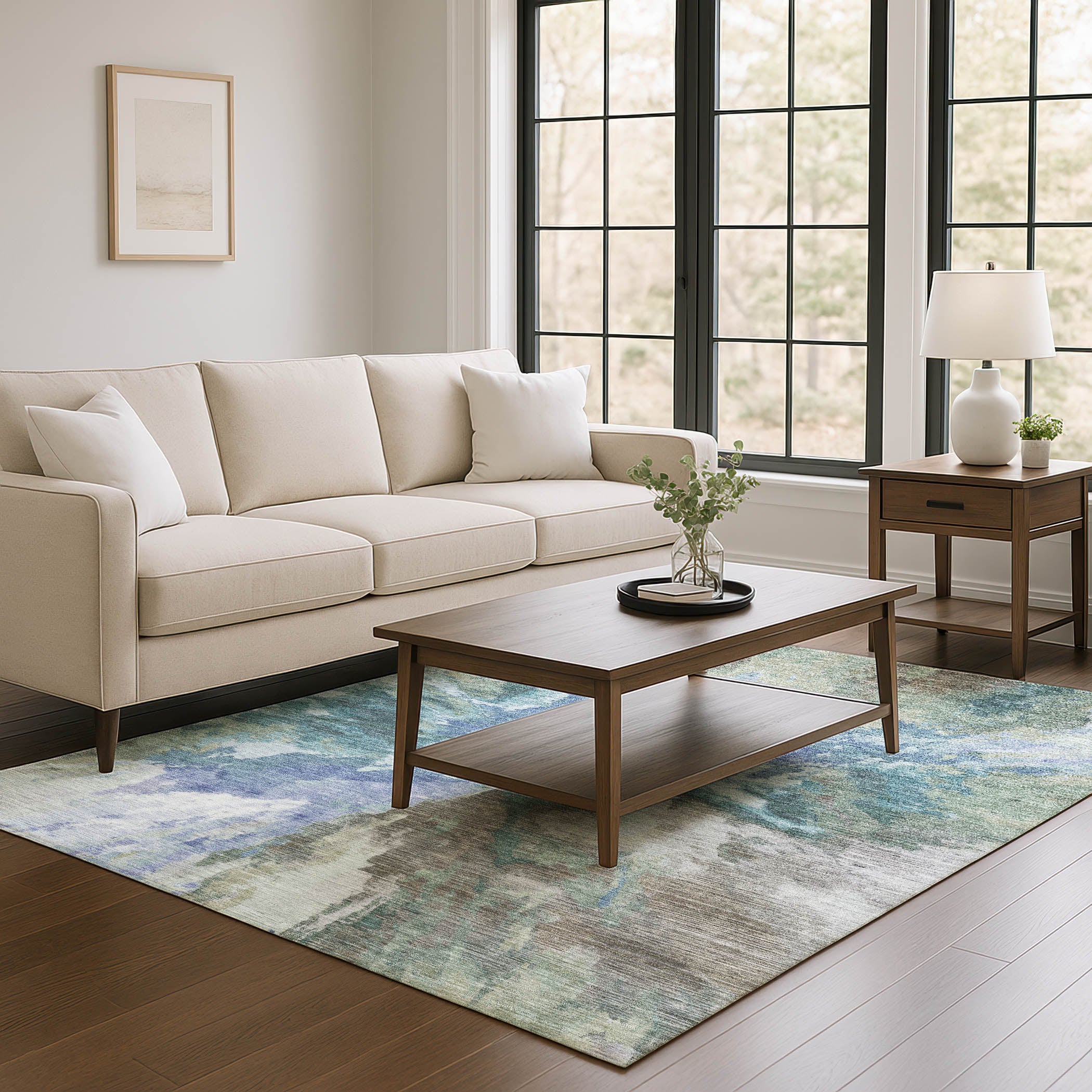 Oaxaca Machine Washable Transitional Blue Rug 2'6" x 3'10" #shape_Rectangle