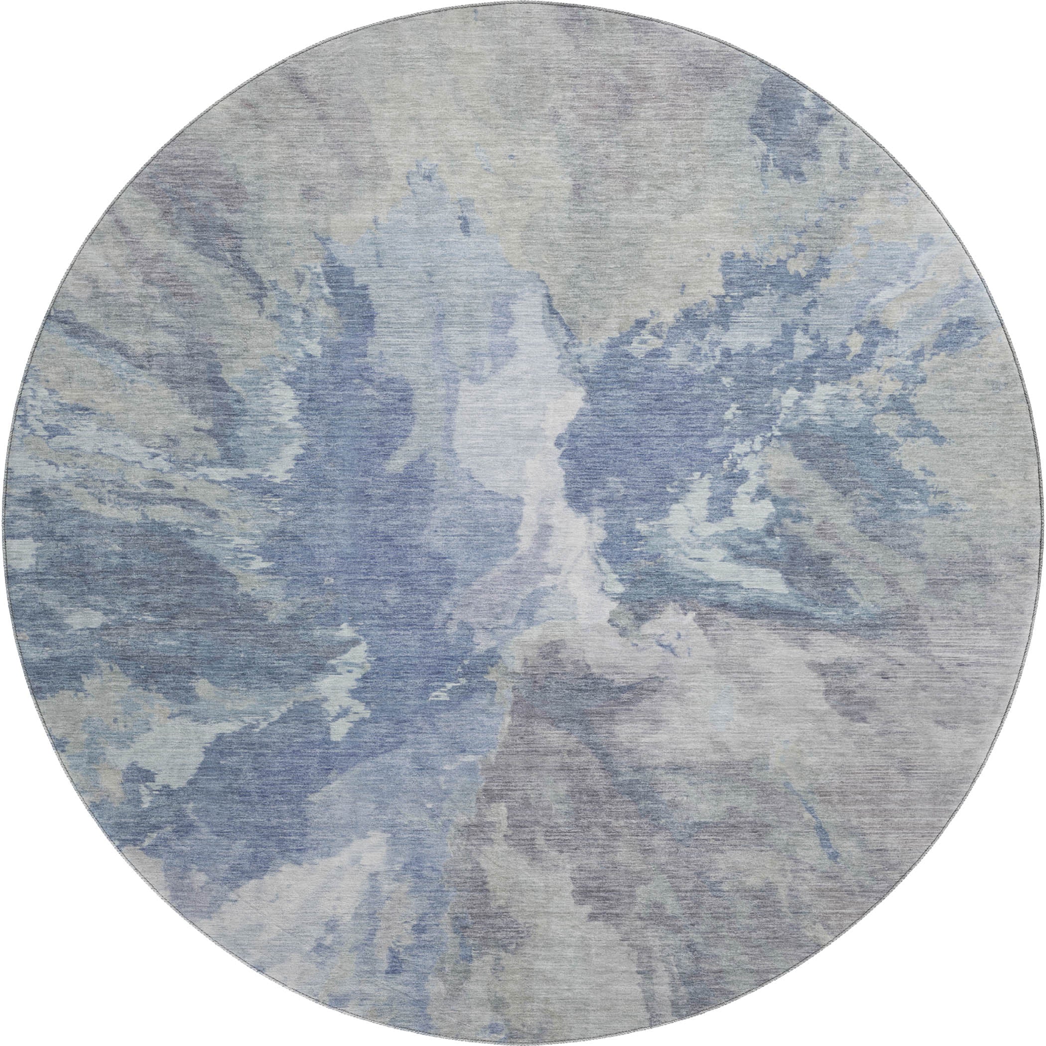 Oaxaca Machine Washable Transitional Denim Blue Rug 8' x 8' #shape_Round