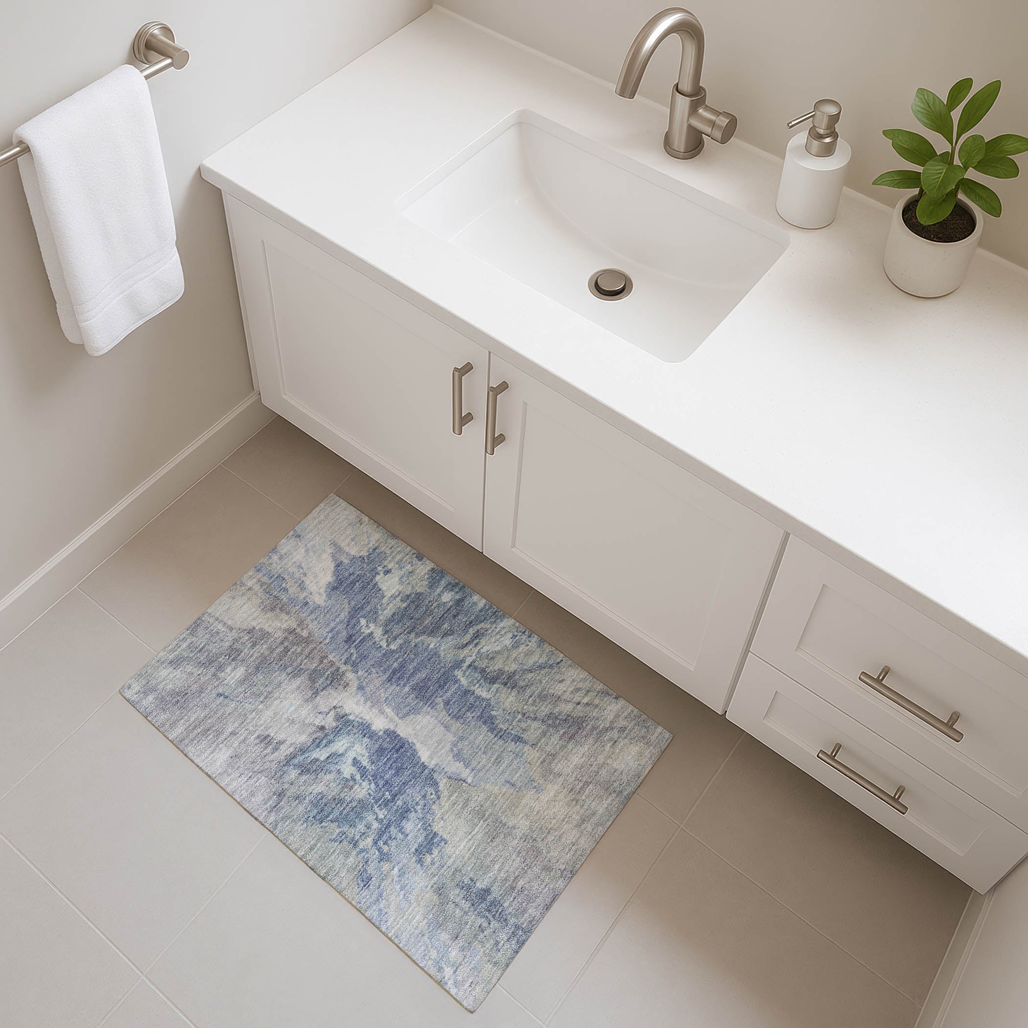 Oaxaca Machine Washable Transitional Denim Blue Rug 1'8" x 2'6" #shape_Rectangle