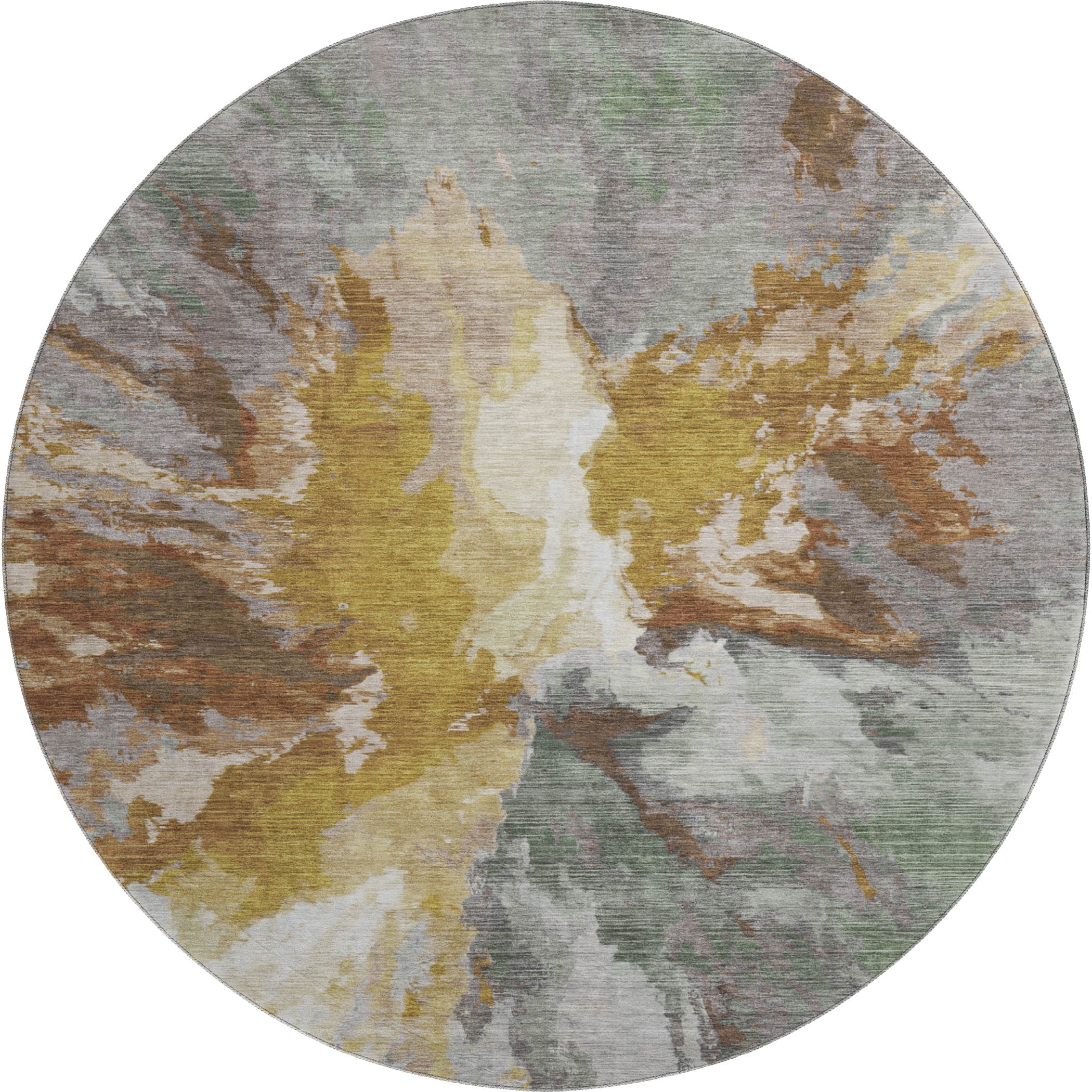 Oaxaca Machine Washable Transitional Gold Rug 8' x 8' #shape_Round