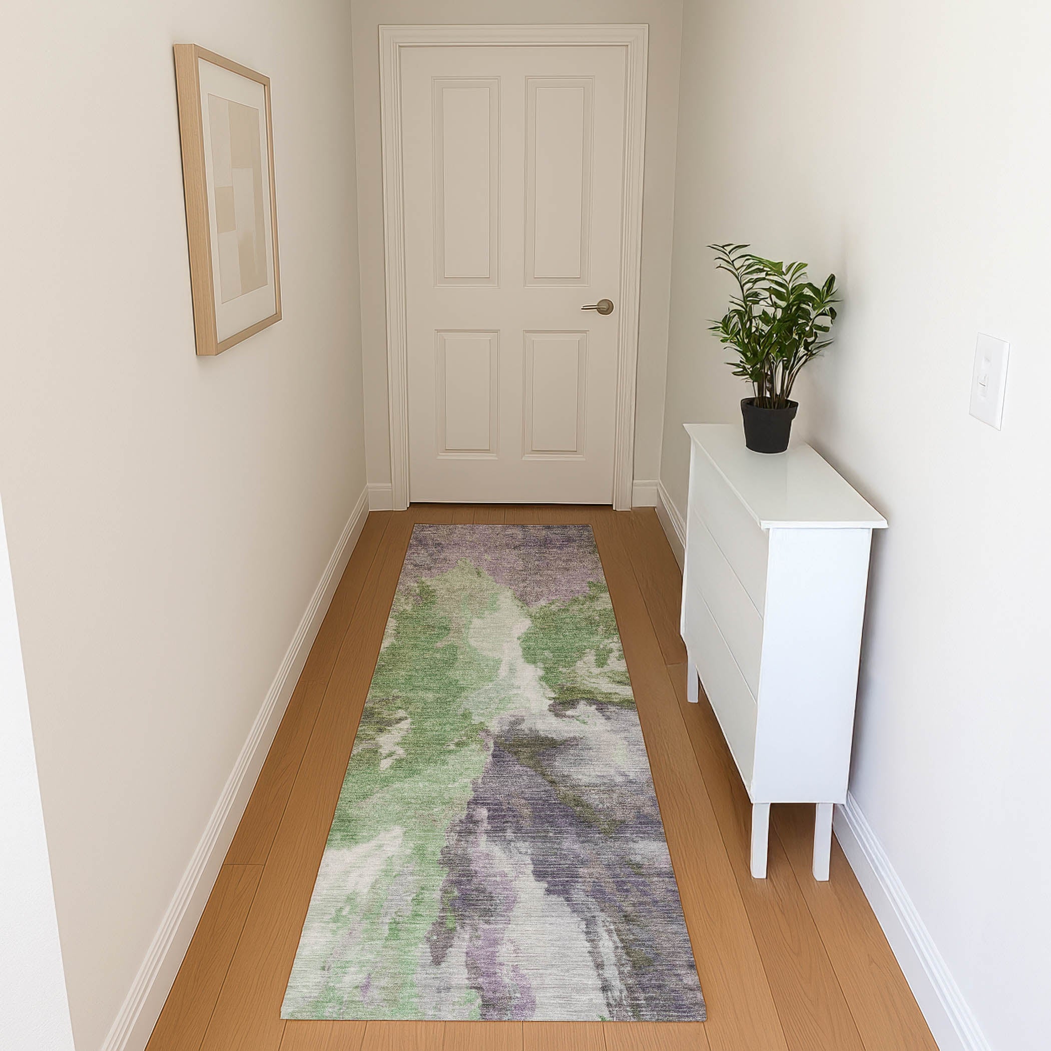 Oaxaca Machine Washable Transitional Green Rug 2'3" x 7'6" #shape_Runner