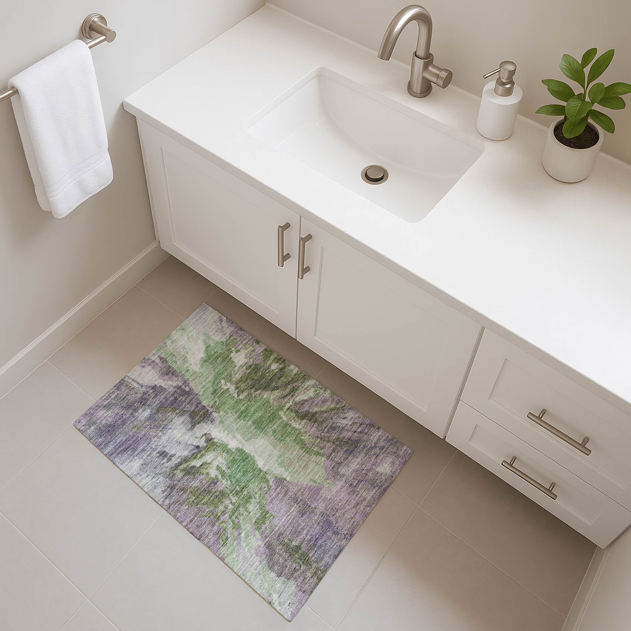 Oaxaca Machine Washable Transitional Green Rug 1'8" x 2'6" #shape_Rectangle