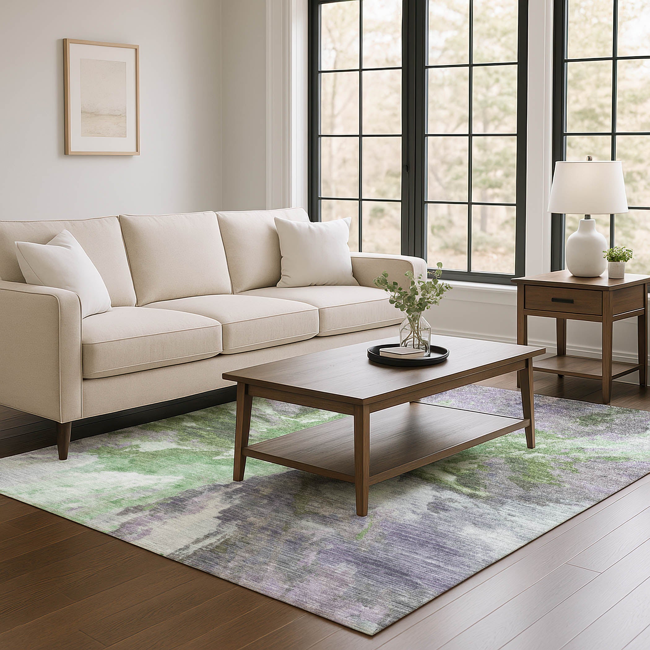 Oaxaca Machine Washable Transitional Green Rug 2'6" x 3'10" #shape_Rectangle