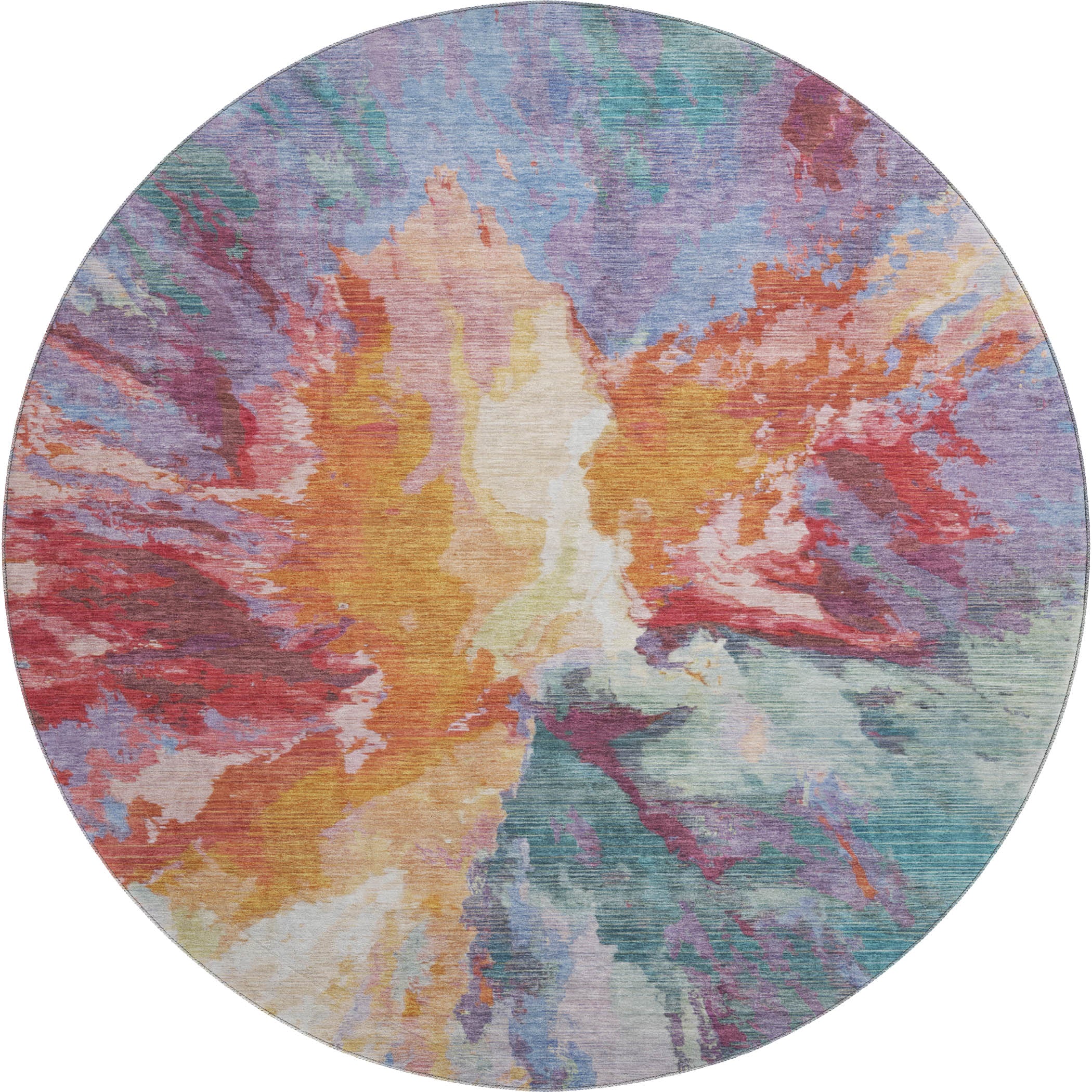 Oaxaca Machine Washable Transitional Orange Rug 8' x 8' #shape_Round
