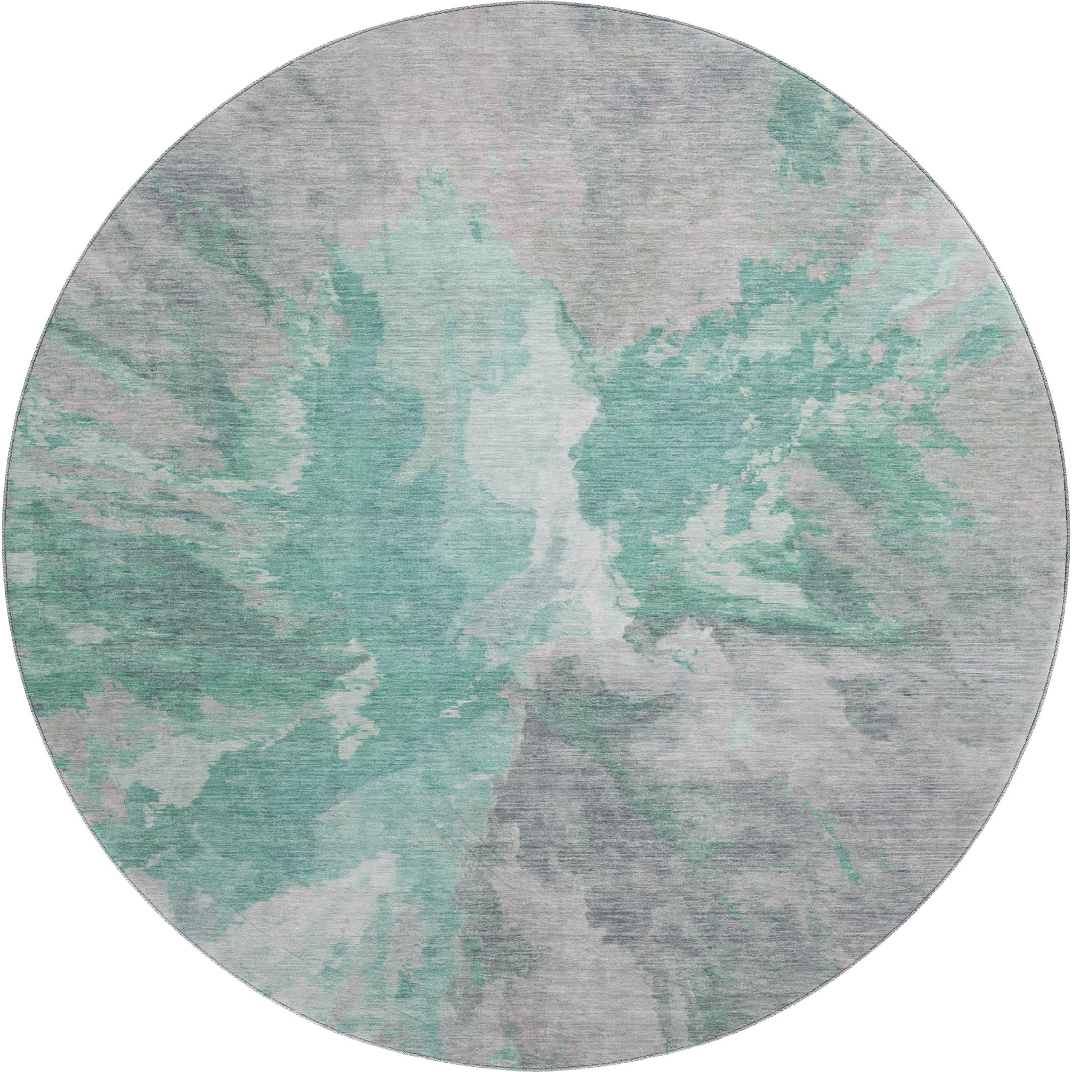 Oaxaca Machine Washable Transitional Teal Rug 8' x 8' #shape_Round