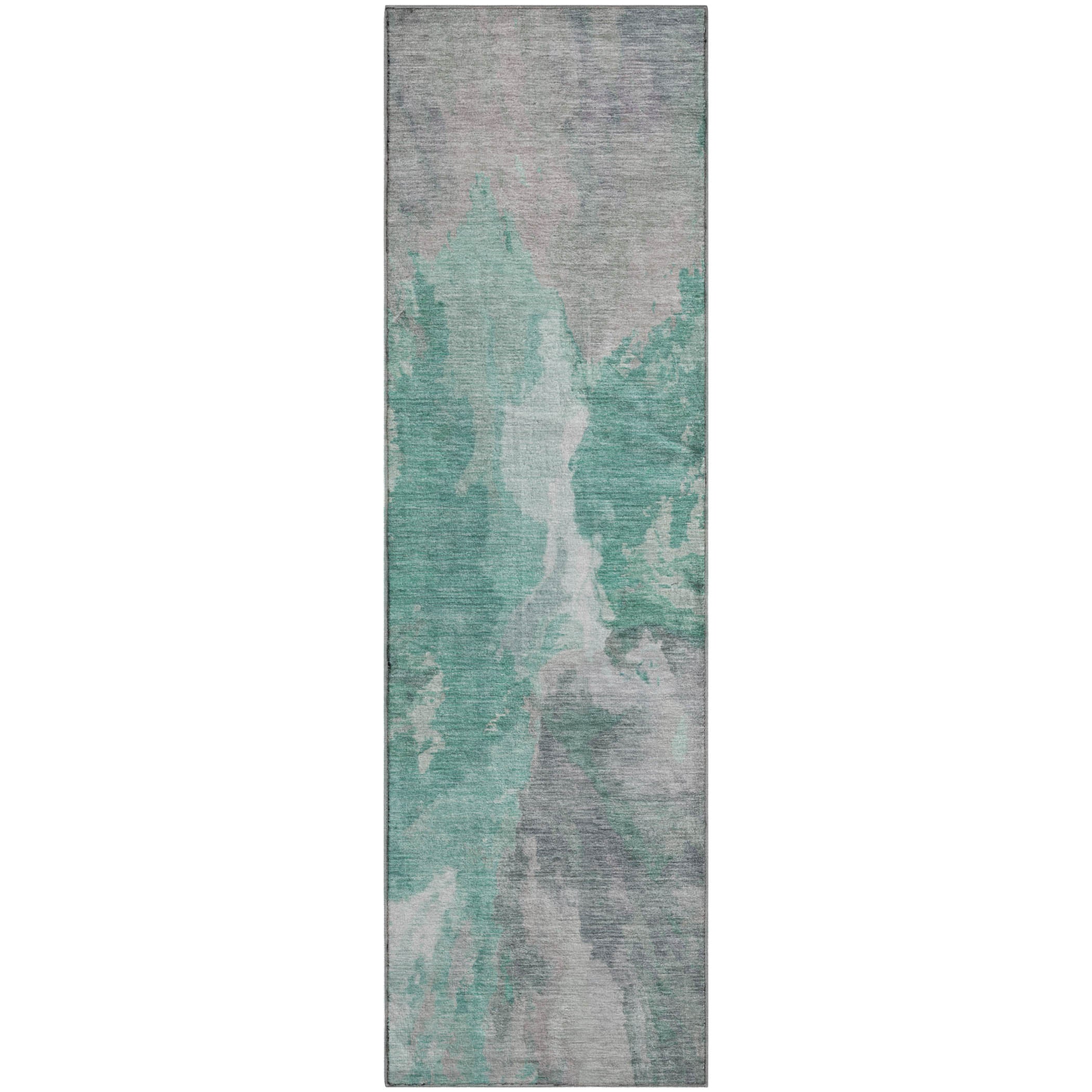 Oaxaca Machine Washable Transitional Teal Rug 2'3" x 7'6" #shape_Runner