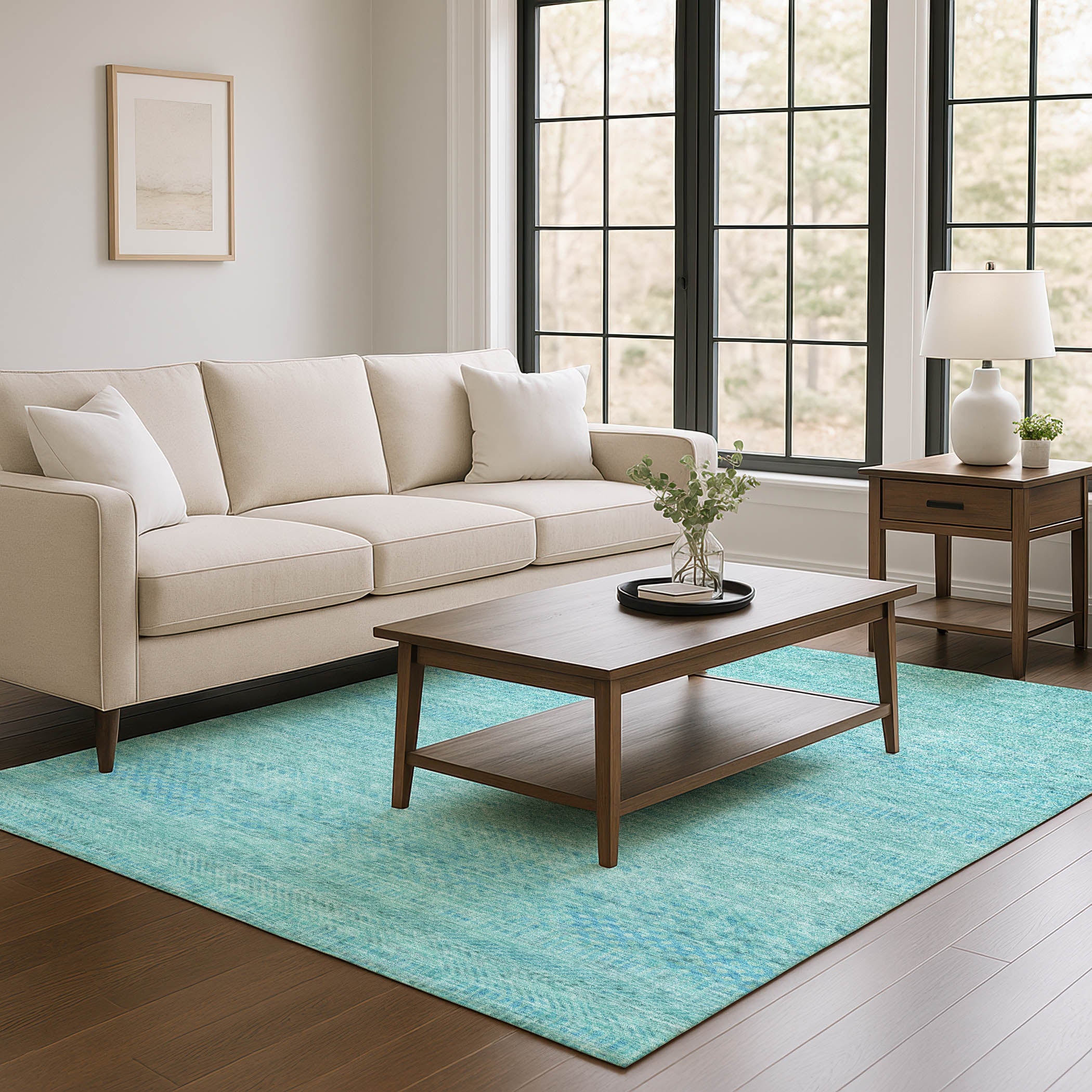 Kyoto Machine Washable Transitional Aqua Teal Rug 2'6" x 3'10" #shape_Rectangle