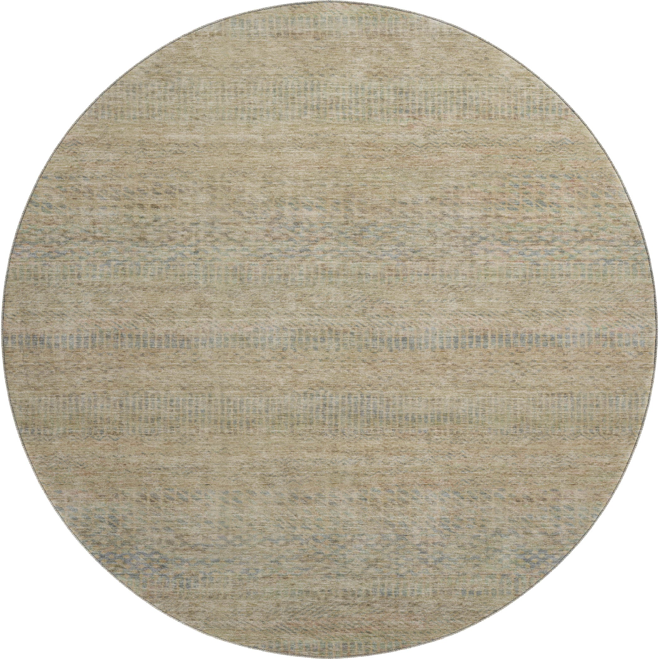 Kyoto Machine Washable Transitional Beige Brown Rug 8' x 8' #shape_Round