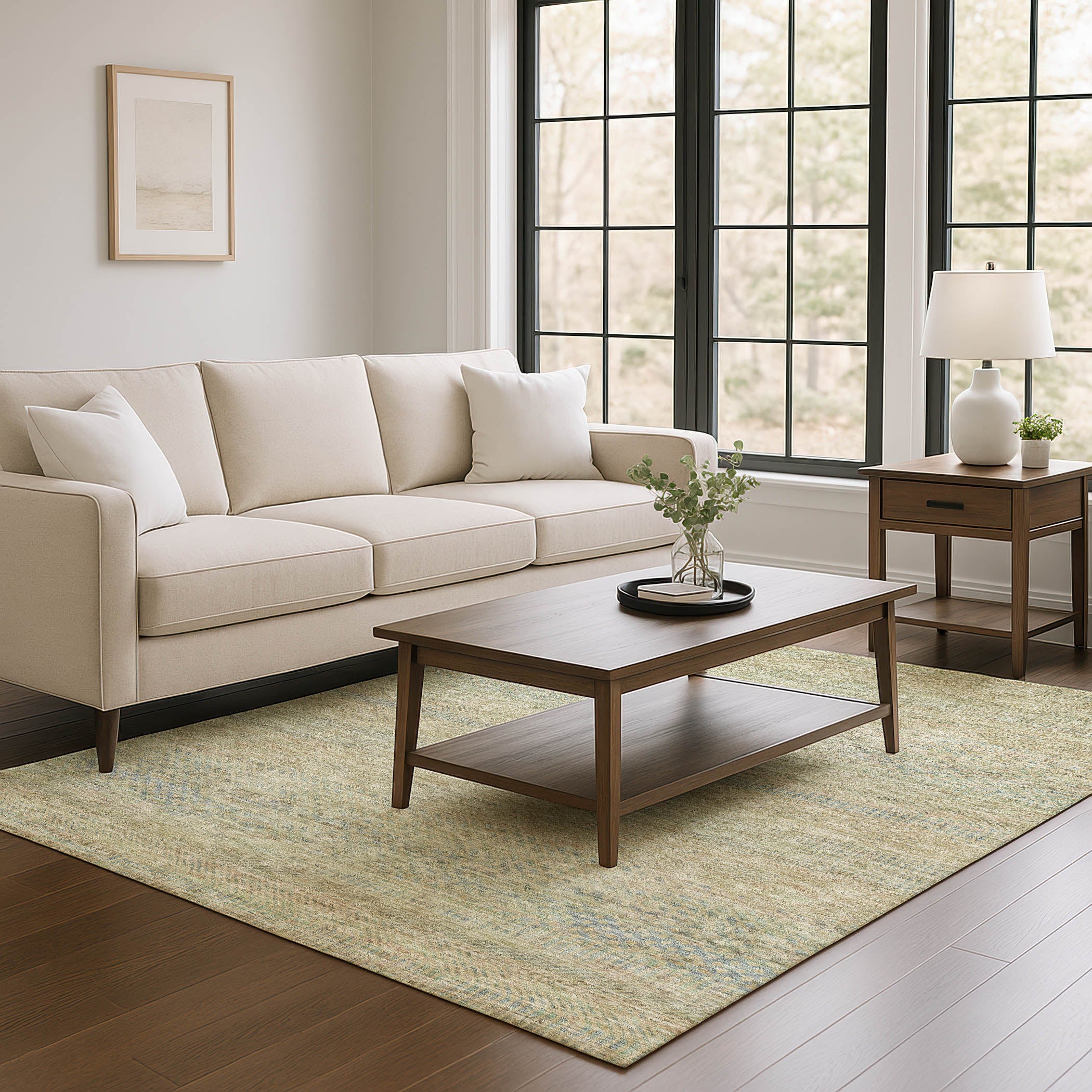 Kyoto Machine Washable Transitional Beige Brown Rug 2'6" x 3'10" #shape_Rectangle