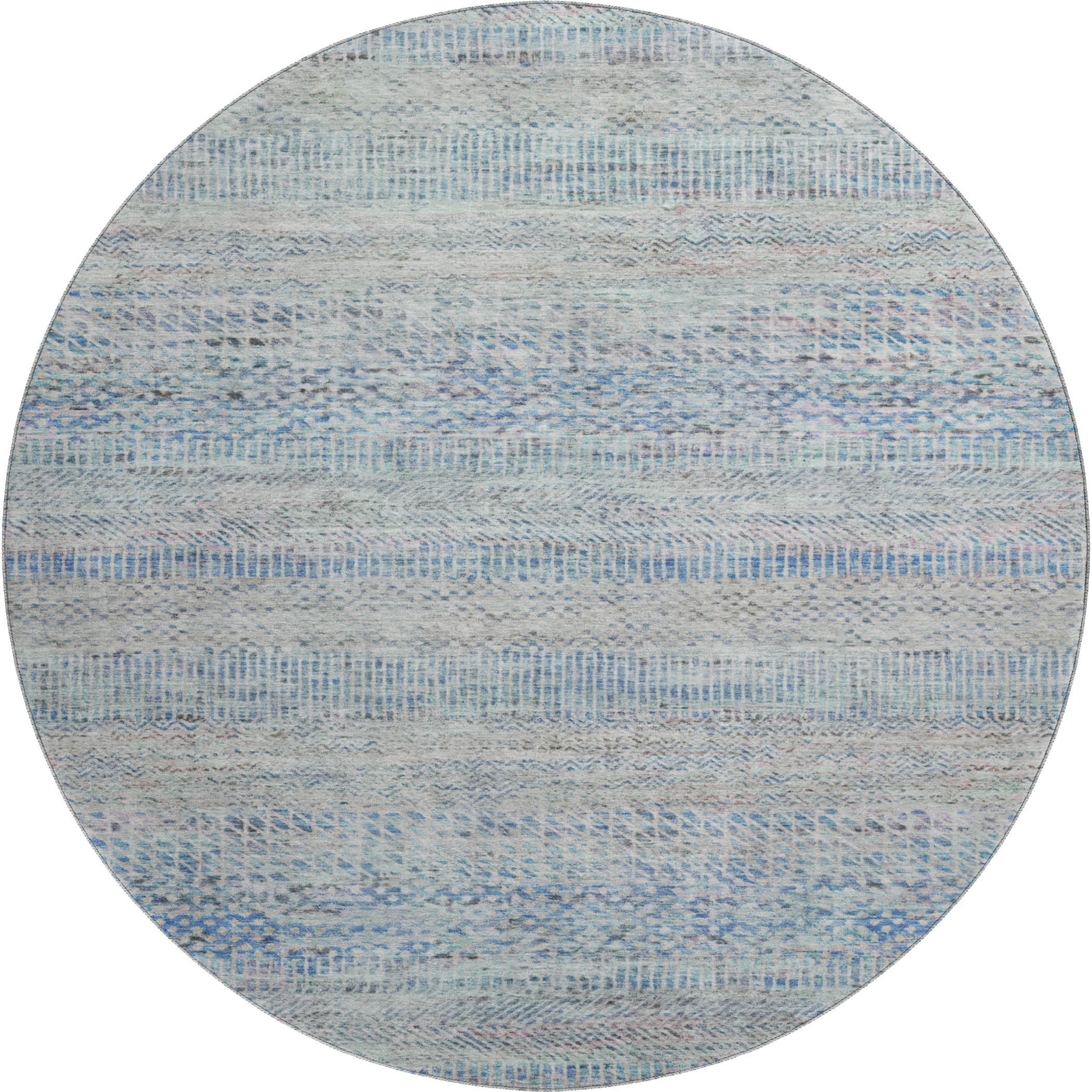 Kyoto Machine Washable Transitional Blue Rug 8' x 8' #shape_Round