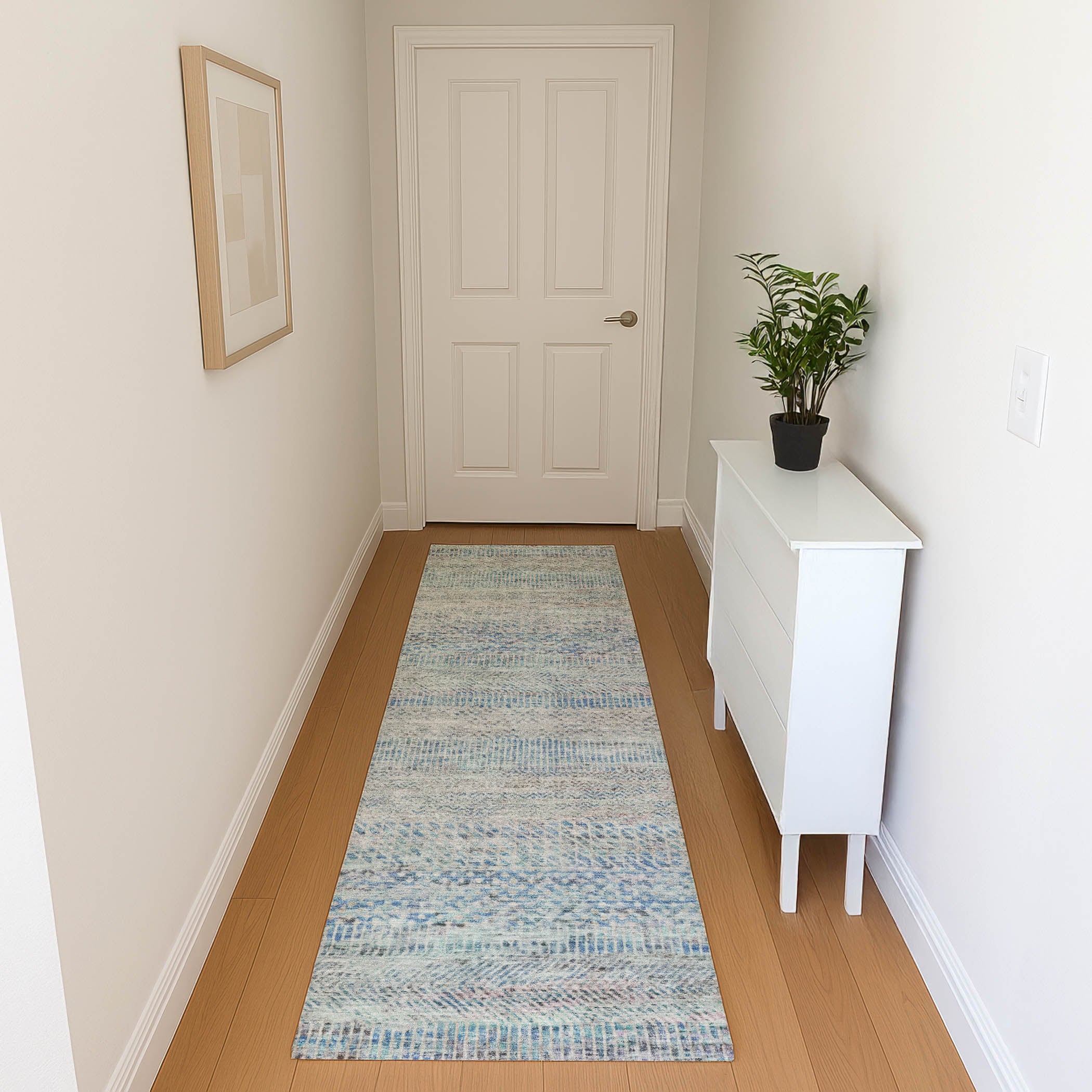 Kyoto Machine Washable Transitional Blue Rug 2'3" x 7'6" #shape_Runner