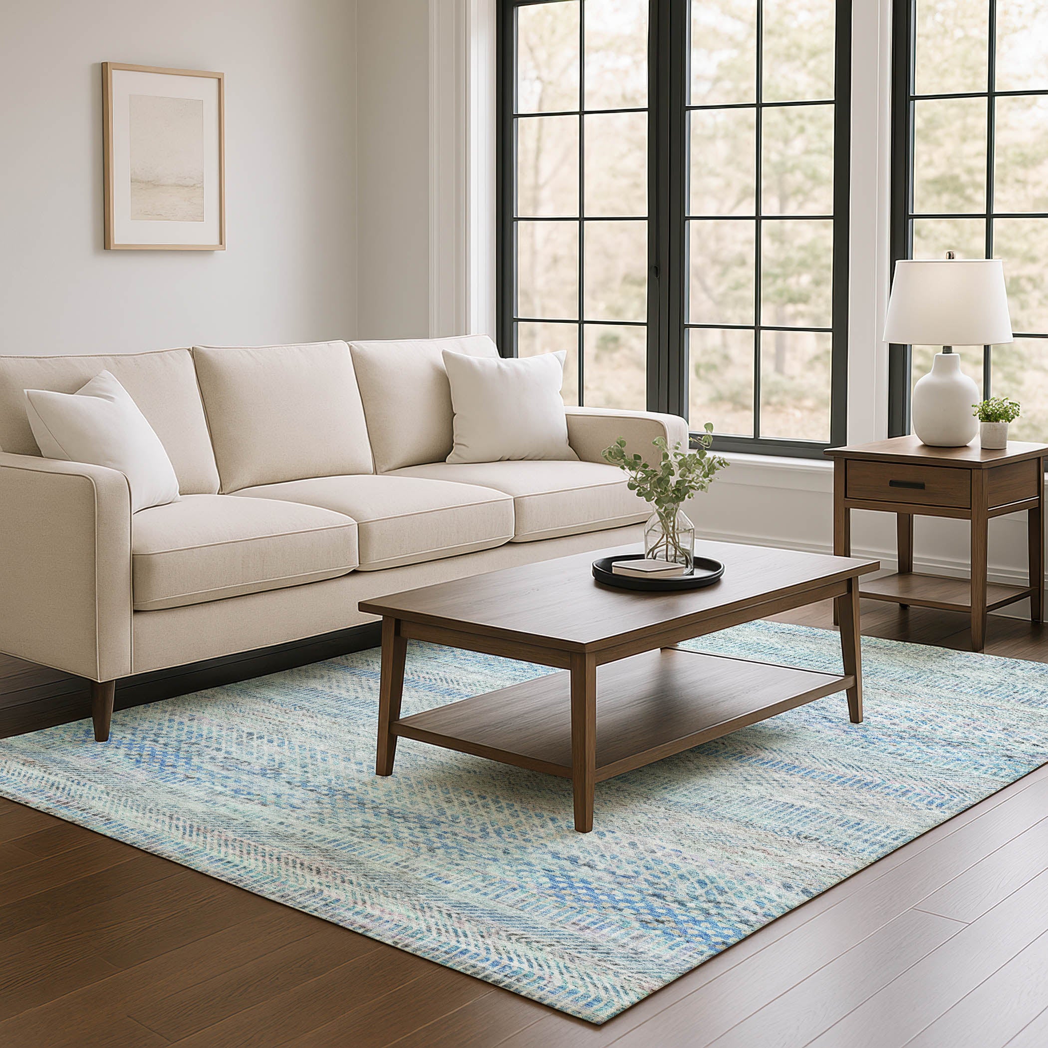 Kyoto Machine Washable Transitional Blue Rug 2'6" x 3'10" #shape_Rectangle