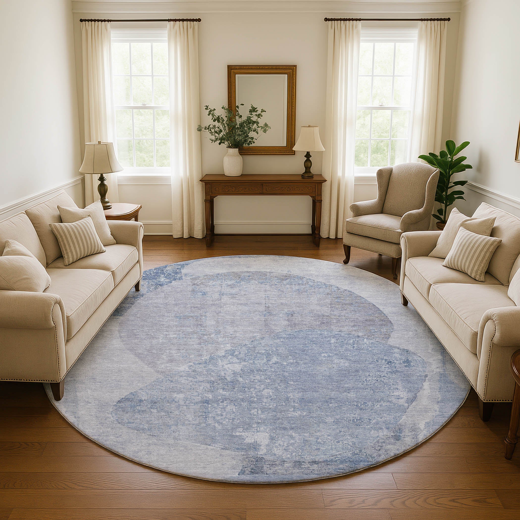 Jaipur Machine Washable Transitional Sky Blue Rug 8' x 8' #shape_Round