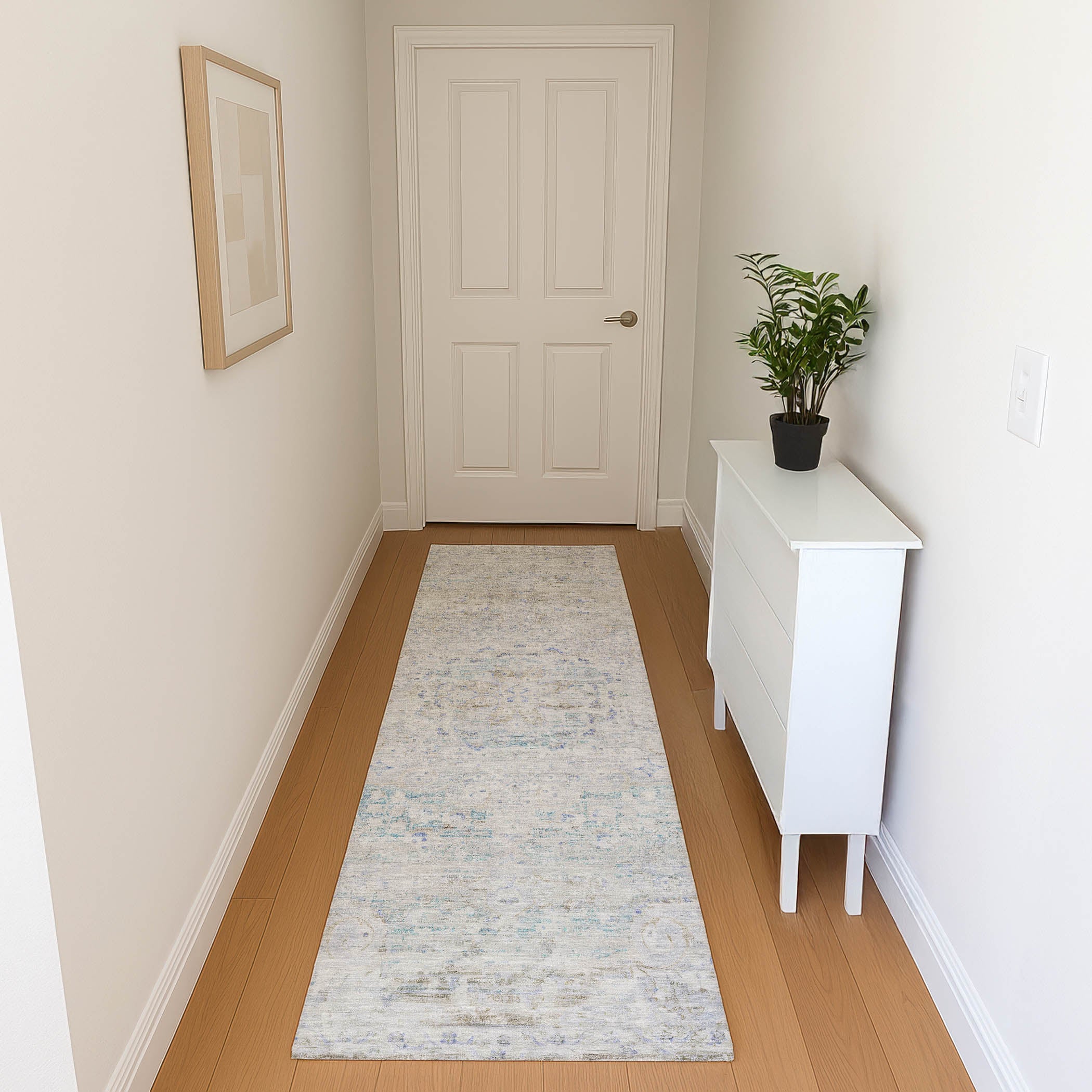 Porto Machine Washable Traditional Beige Brown Rug 2'3" x 7'6" #shape_Runner