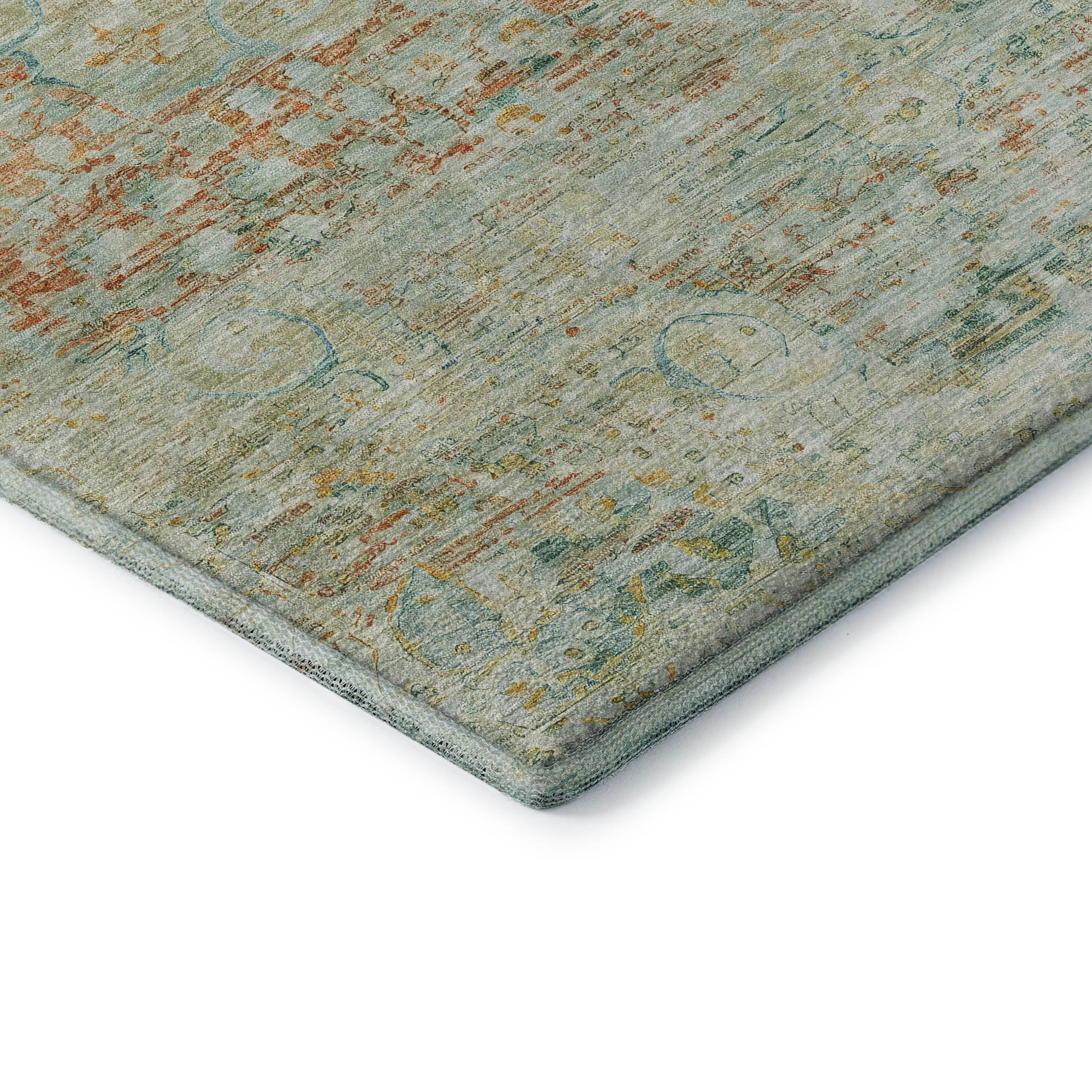 Porto Machine Washable Traditional Sage Green Rug 1'8" x 2'6" #shape_Rectangle