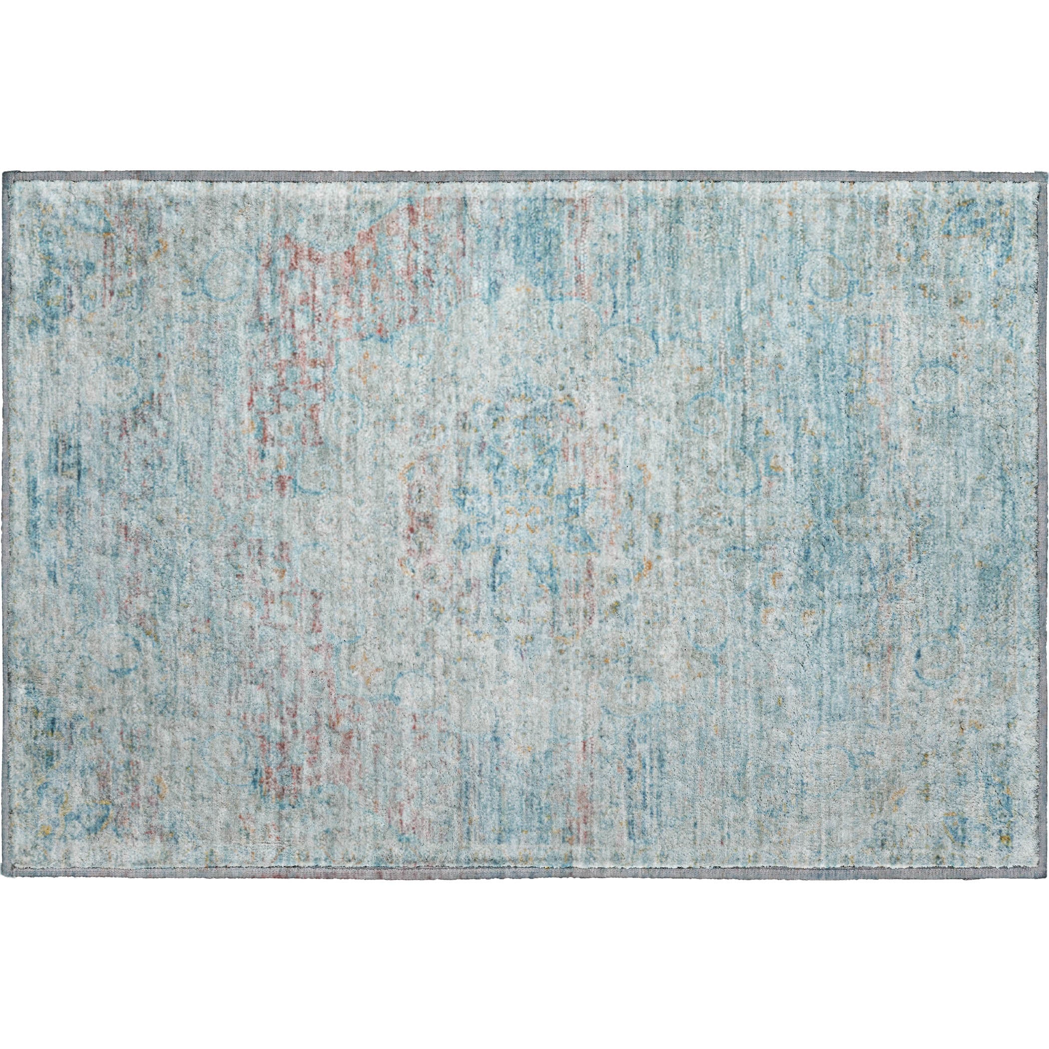Porto Machine Washable Traditional Sky Blue Rug 1'8" x 2'6" #shape_Rectangle