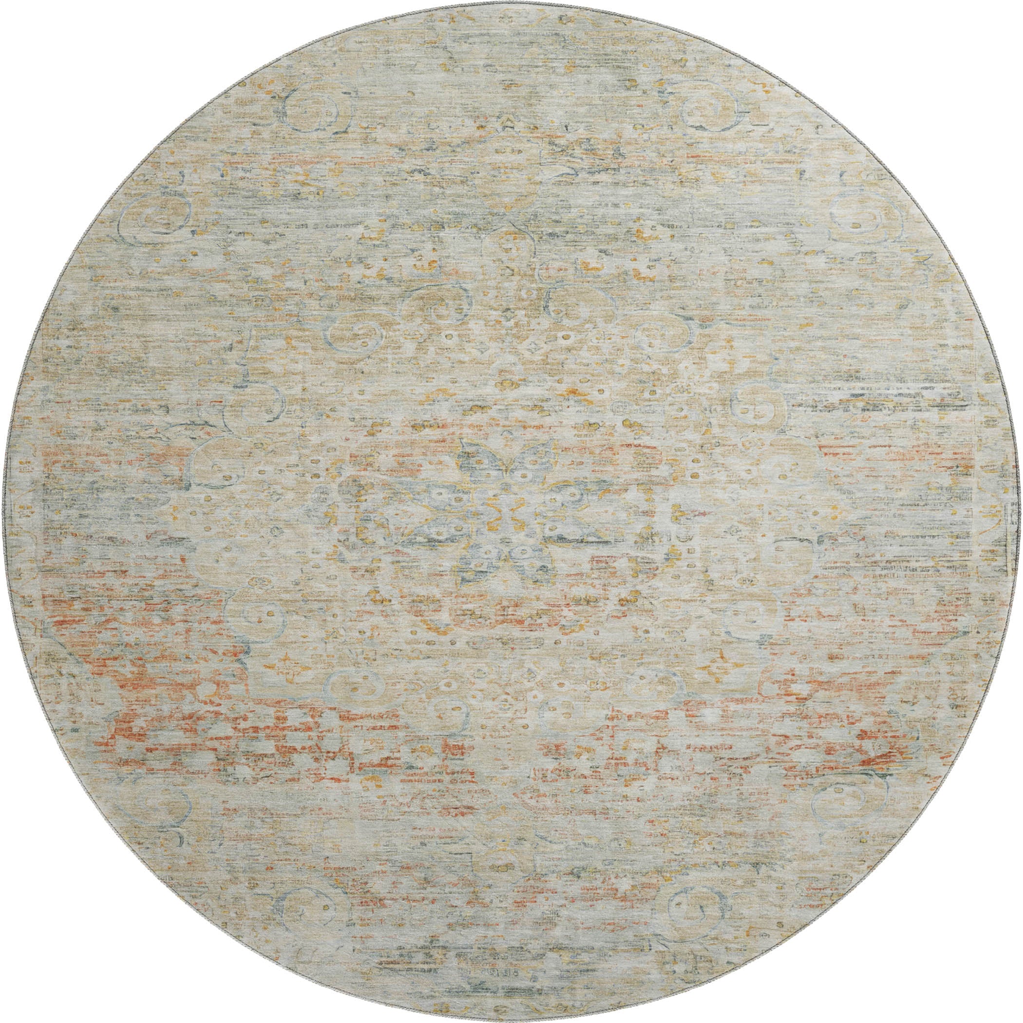 Porto Machine Washable Traditional Tan Brown Rug 8' x 8' #shape_Round