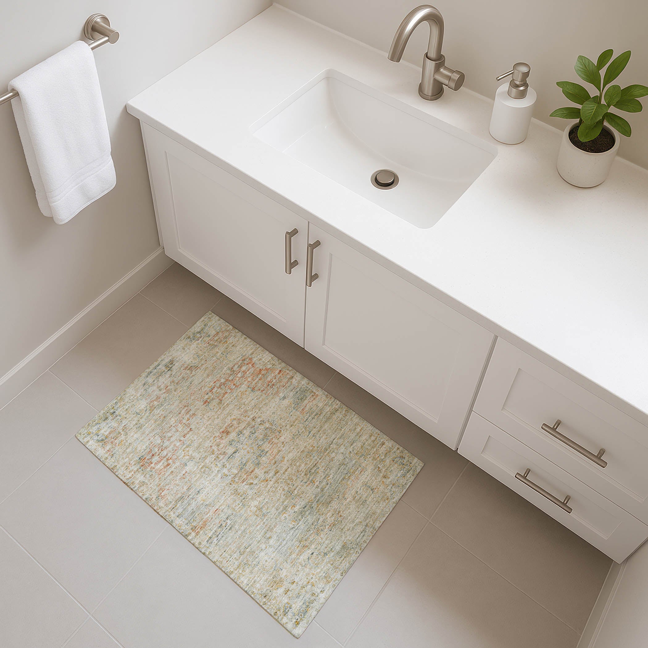 Porto Machine Washable Traditional Tan Brown Rug 1'8" x 2'6" #shape_Rectangle