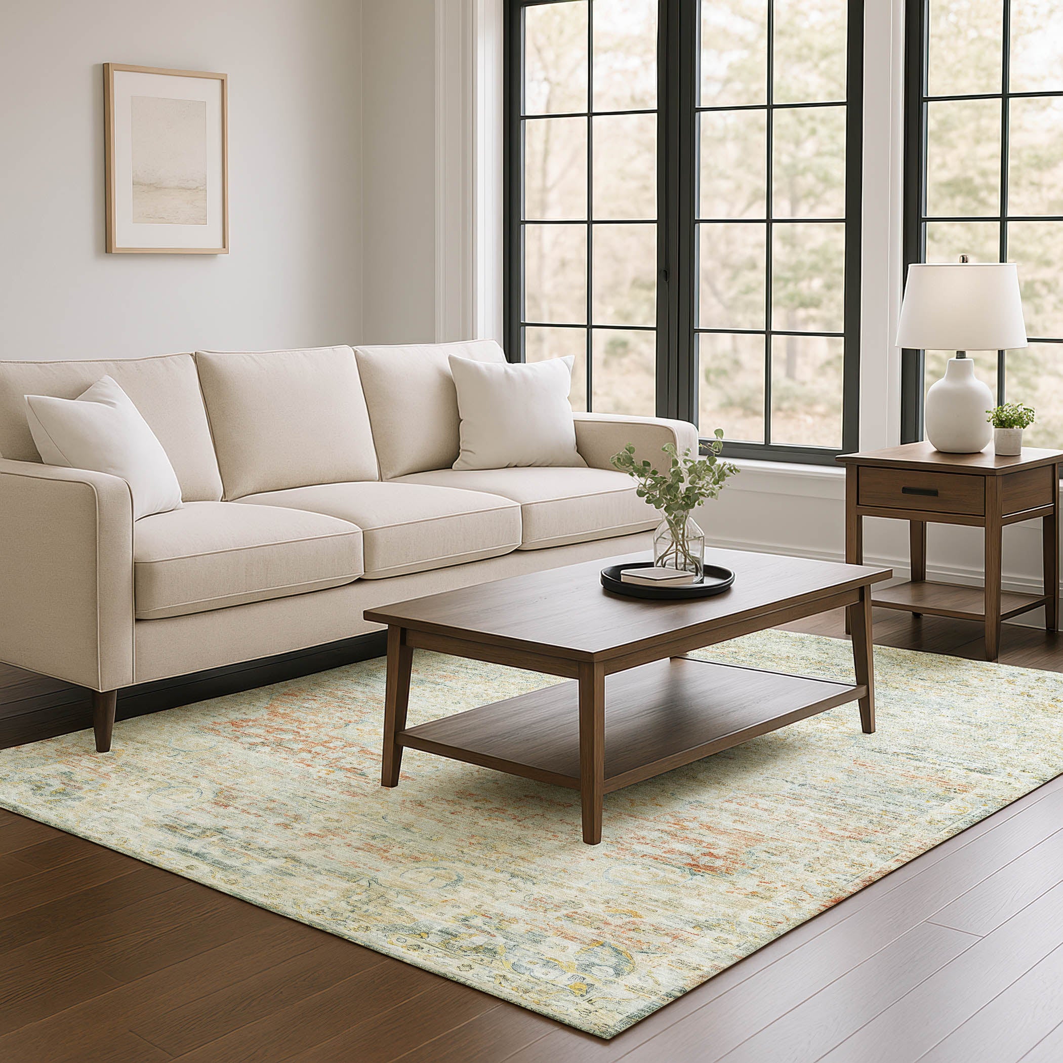 Porto Machine Washable Traditional Tan Brown Rug 2'6" x 3'10" #shape_Rectangle
