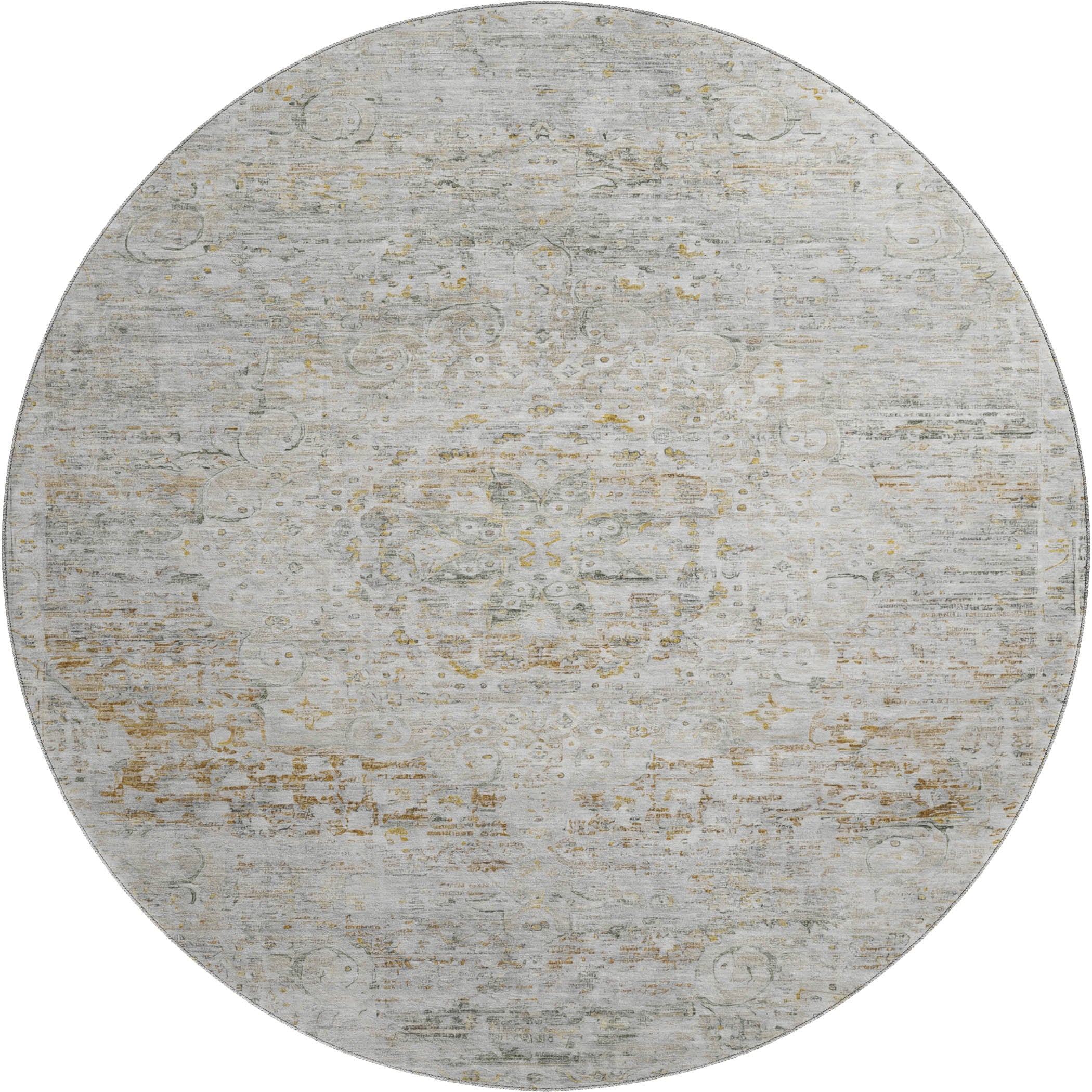 Porto Machine Washable Traditional Taupe Brown Rug 8' x 8' #shape_Round
