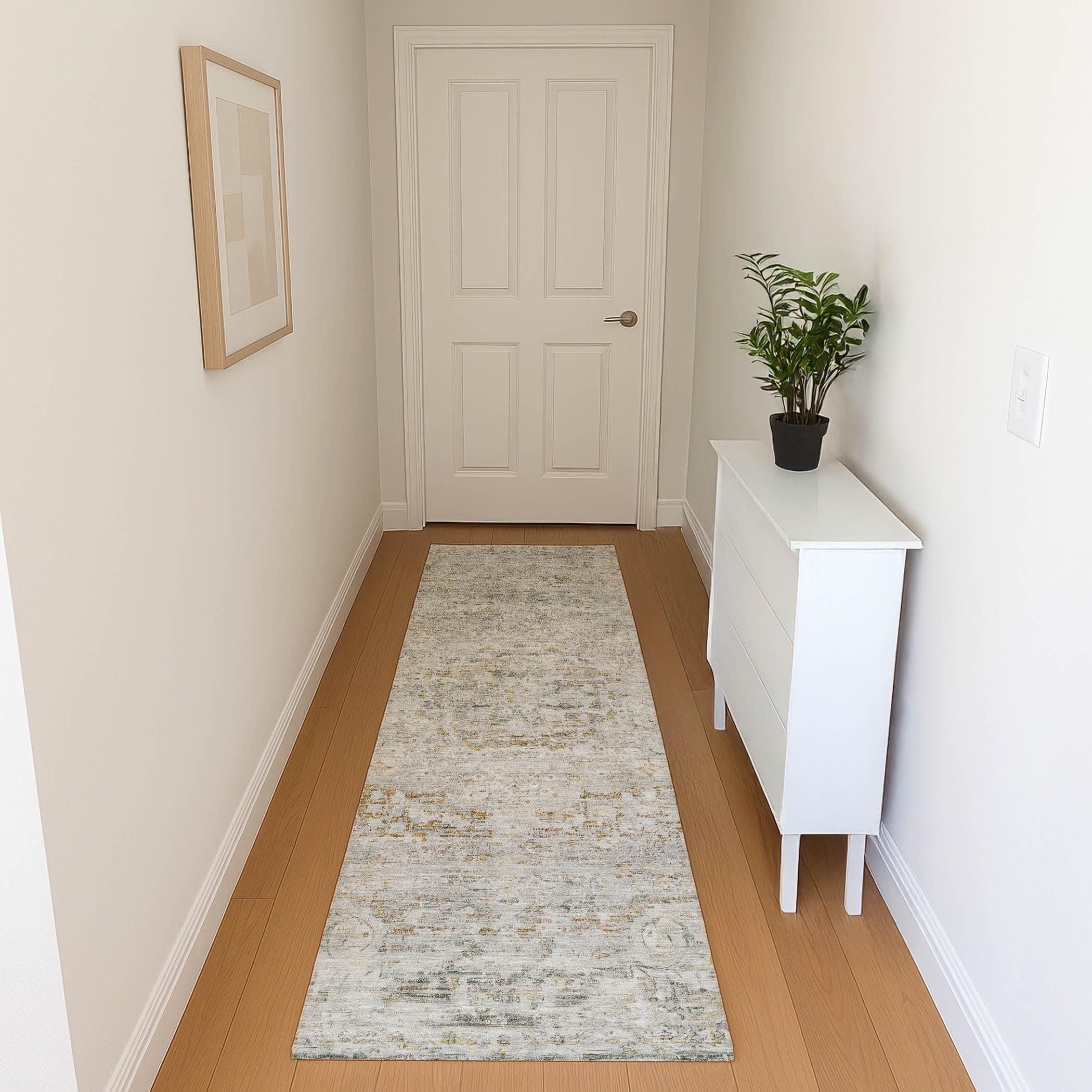 Porto Machine Washable Traditional Taupe Brown Rug 2'3" x 7'6" #shape_Runner