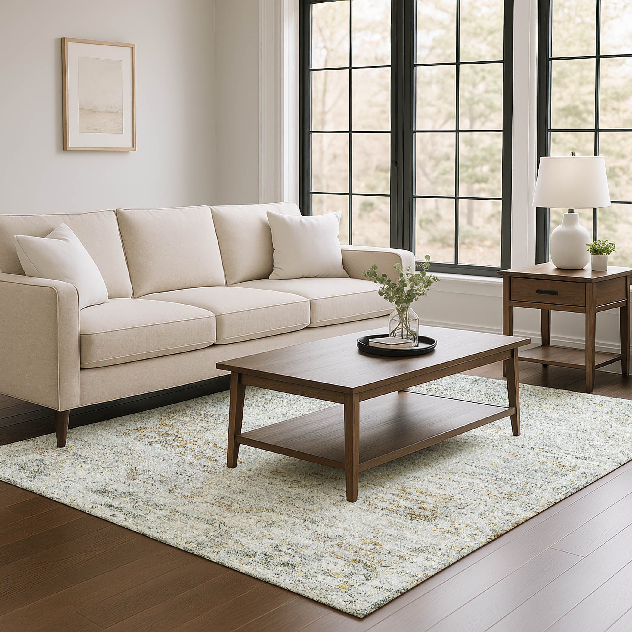 Porto Machine Washable Traditional Taupe Brown Rug 2'6" x 3'10" #shape_Rectangle