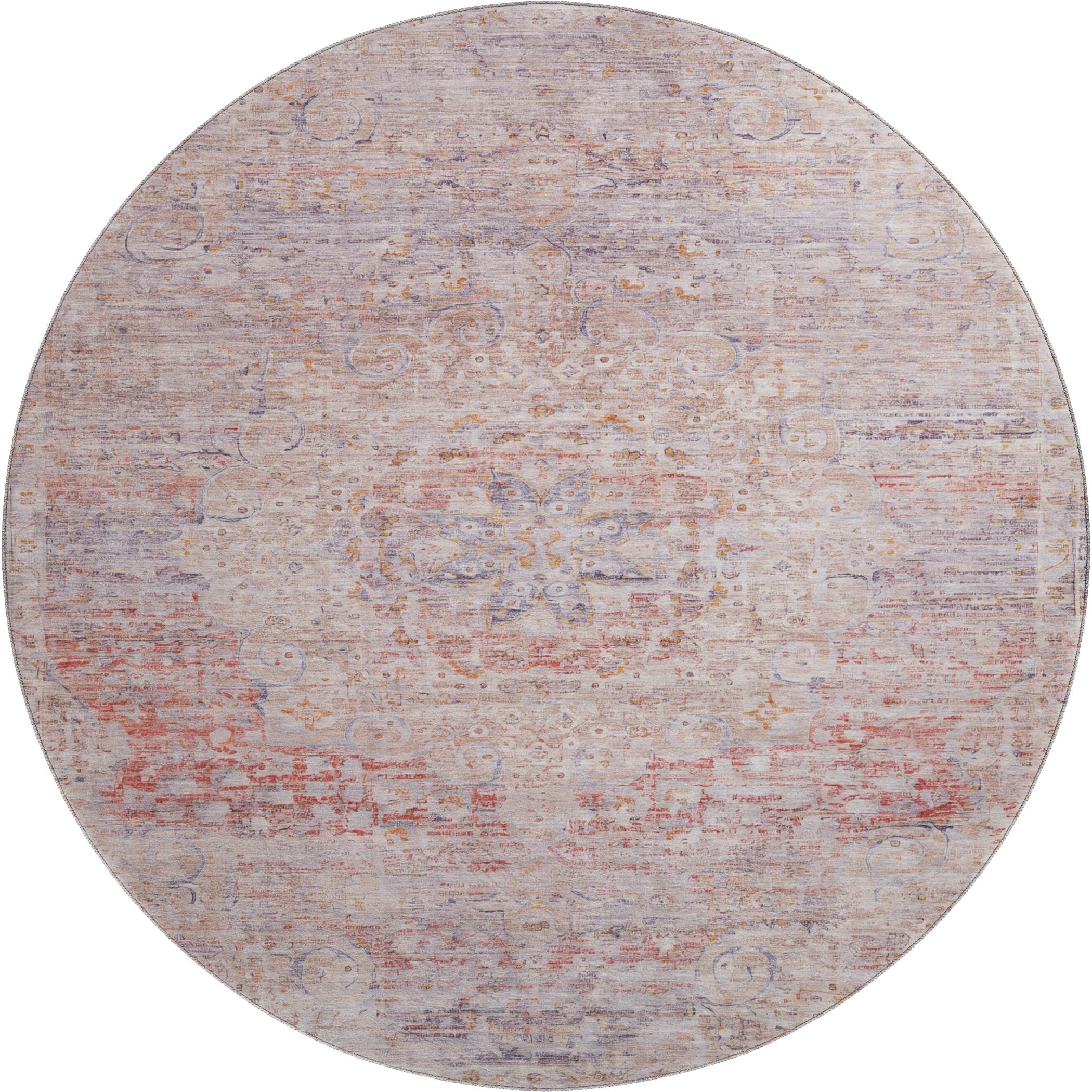 Porto Machine Washable Traditional Terracotta Orange Rug 8' x 8' #shape_Round