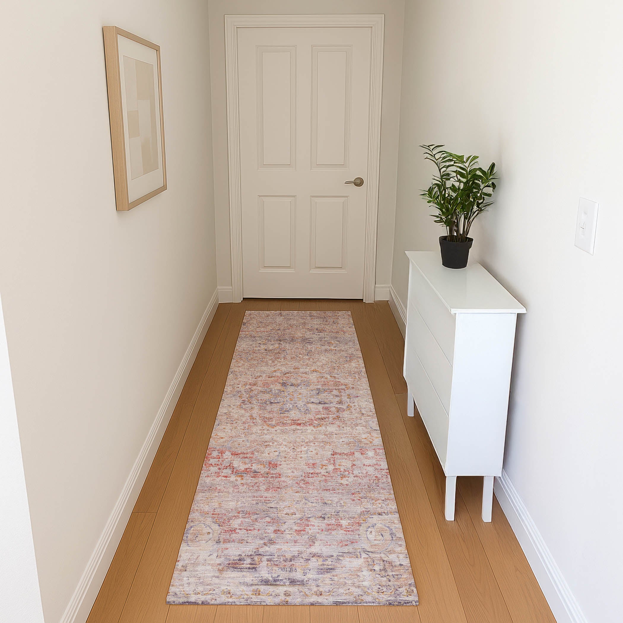 Porto Machine Washable Traditional Terracotta Orange Rug 2'3" x 7'6" #shape_Runner