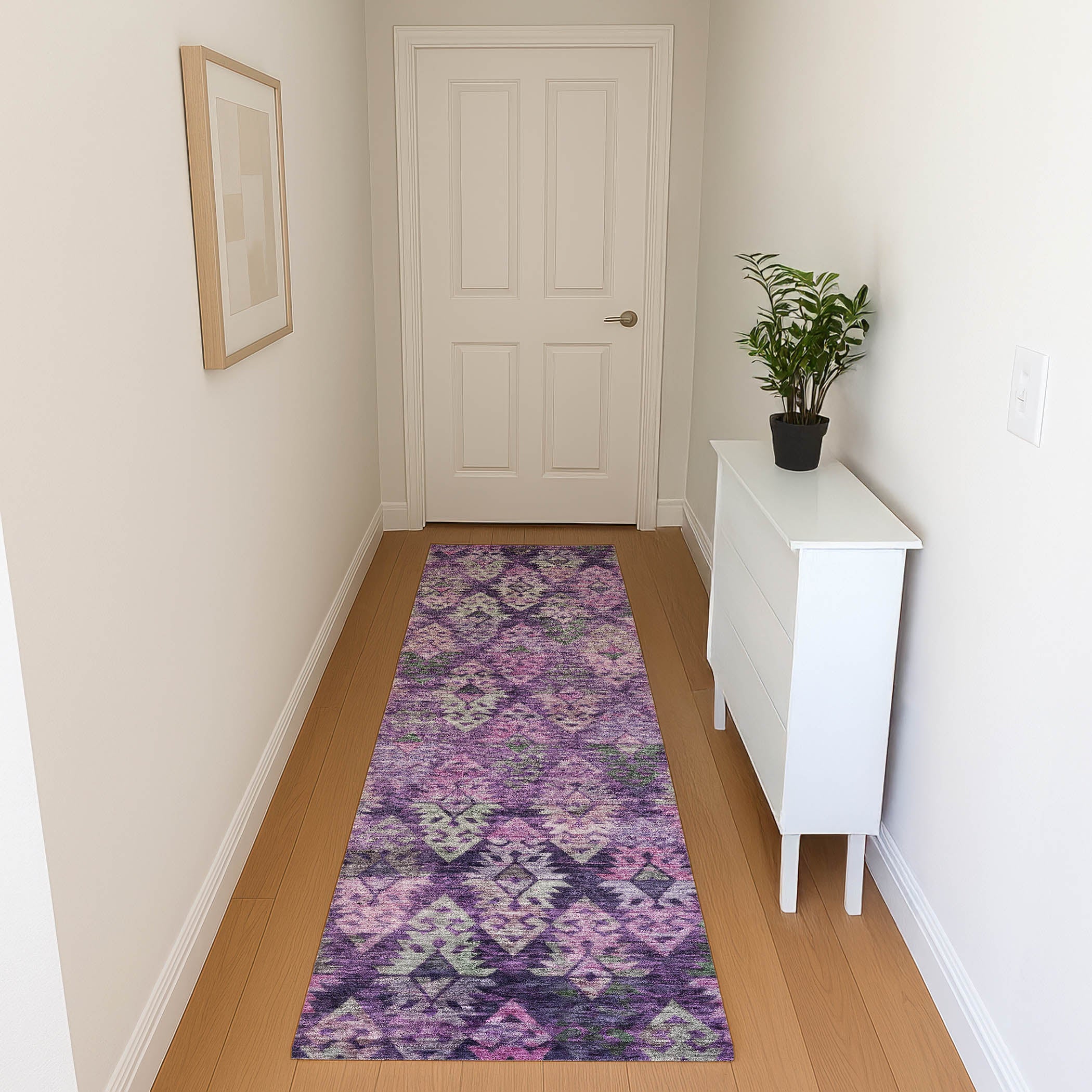 Bruges Machine Washable Transitional Eggplant Purple Rug 2'3" x 7'6" #shape_Runner