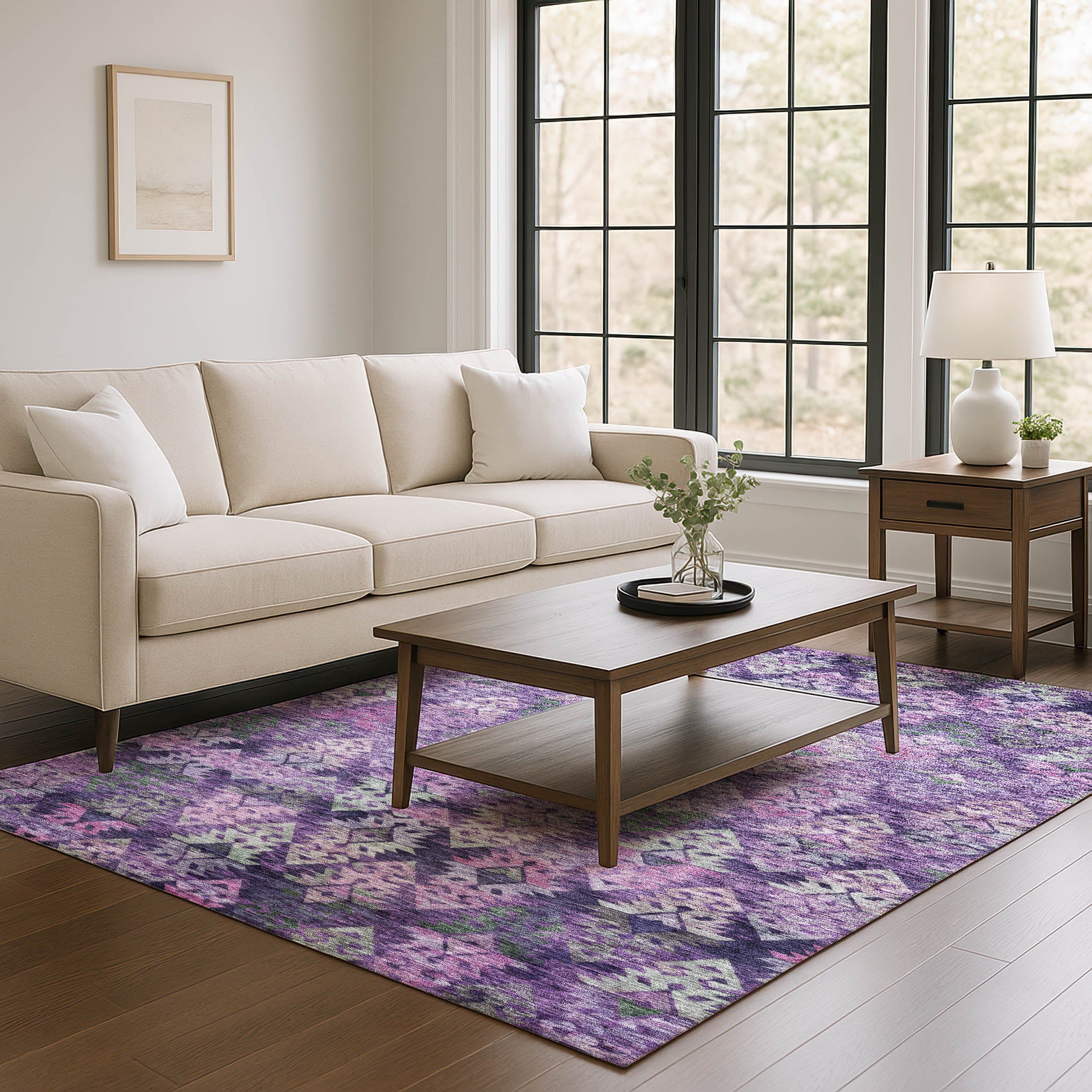 Bruges Machine Washable Transitional Eggplant Purple Rug 2'6" x 3'10" #shape_Rectangle