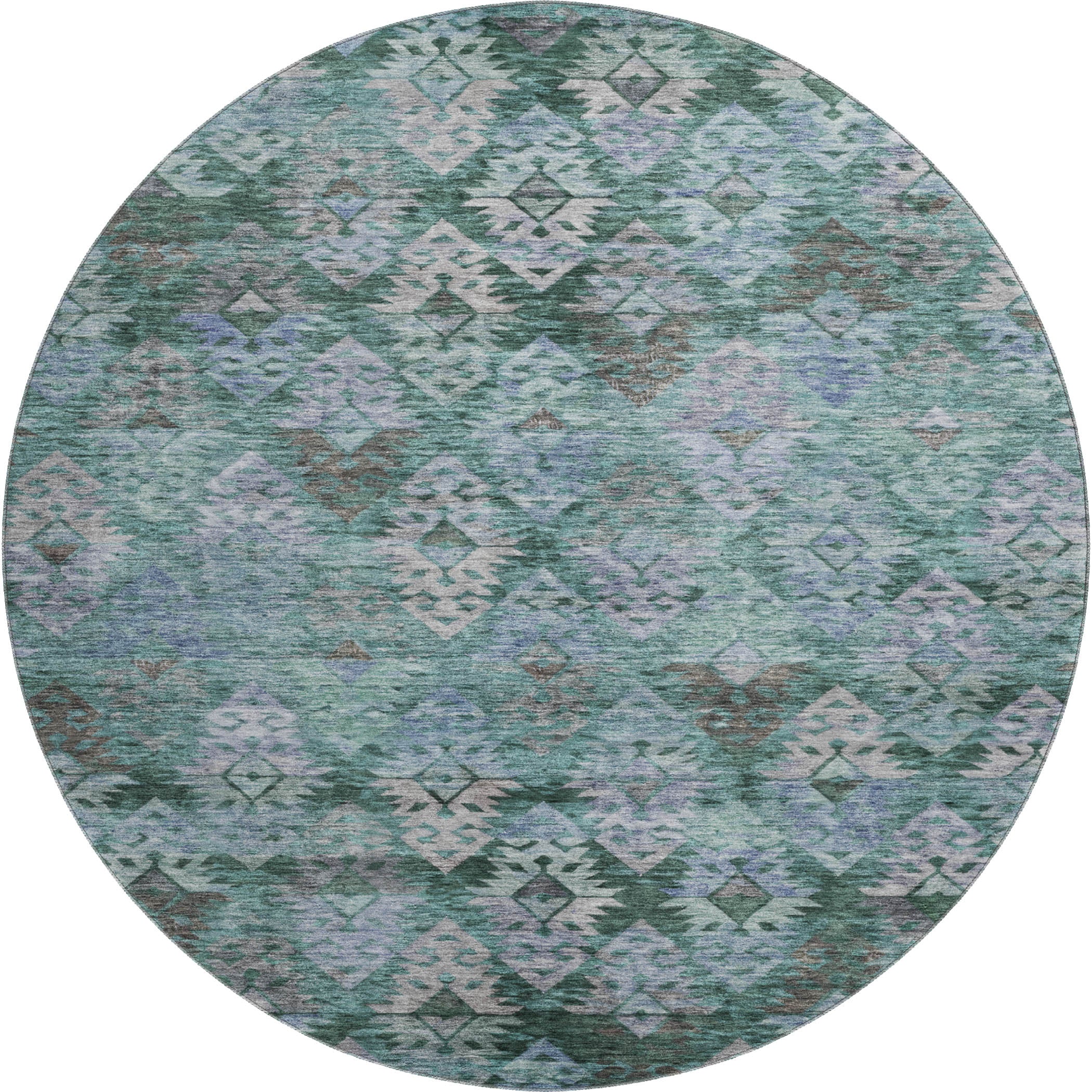 Bruges Machine Washable Transitional Emerald Green Rug 8' x 8' #shape_Round