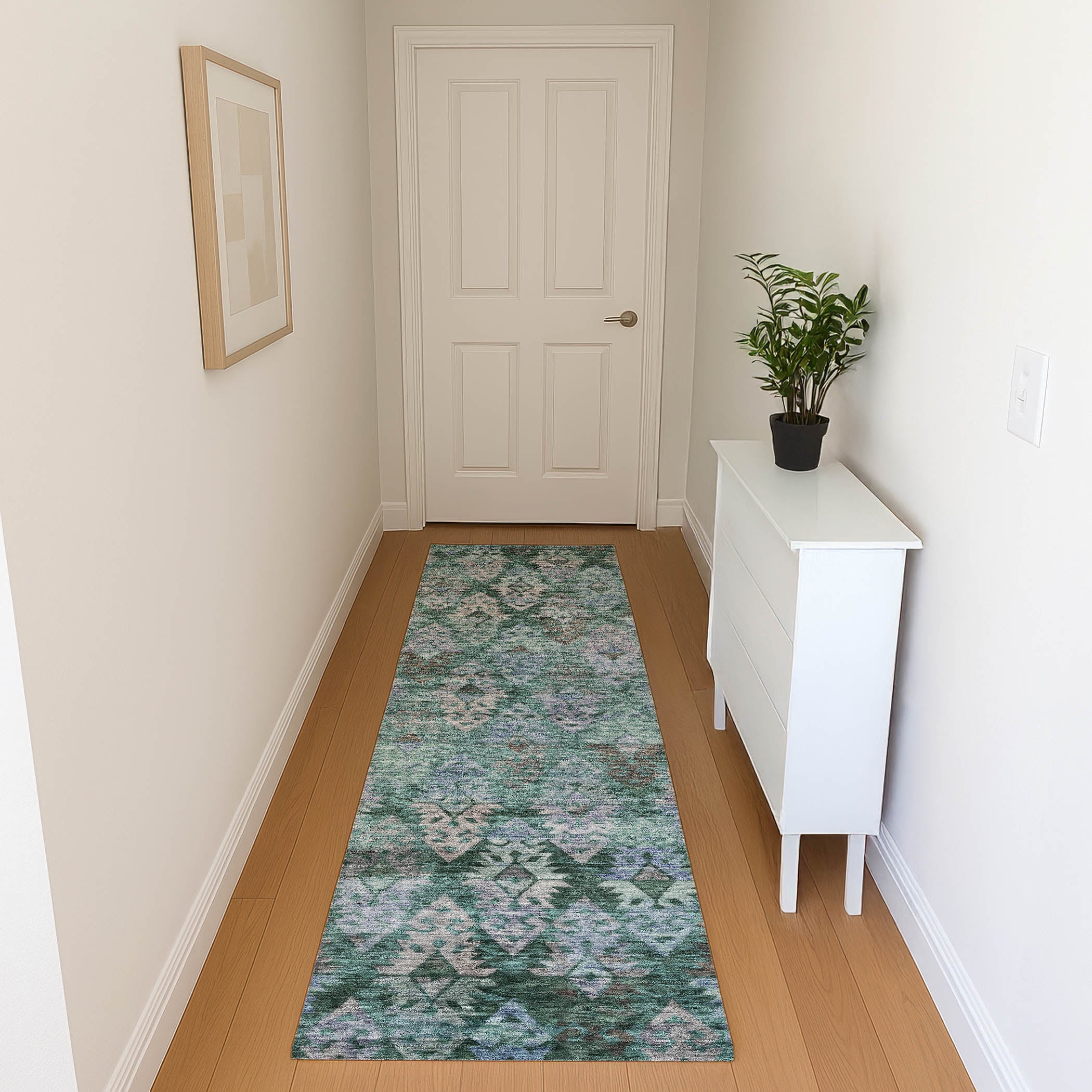 Bruges Machine Washable Transitional Emerald Green Rug 2'3" x 7'6" #shape_Runner