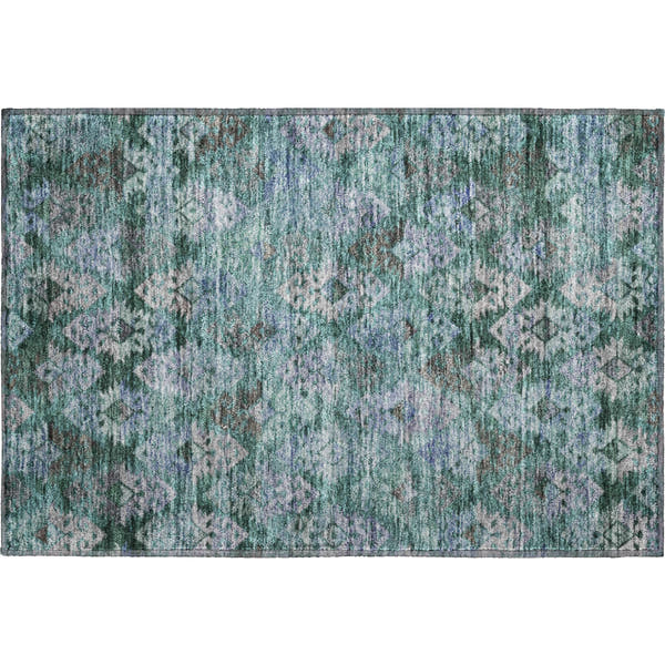 Bruges Machine Washable Transitional Emerald Green Rug 1'8" x 2'6"