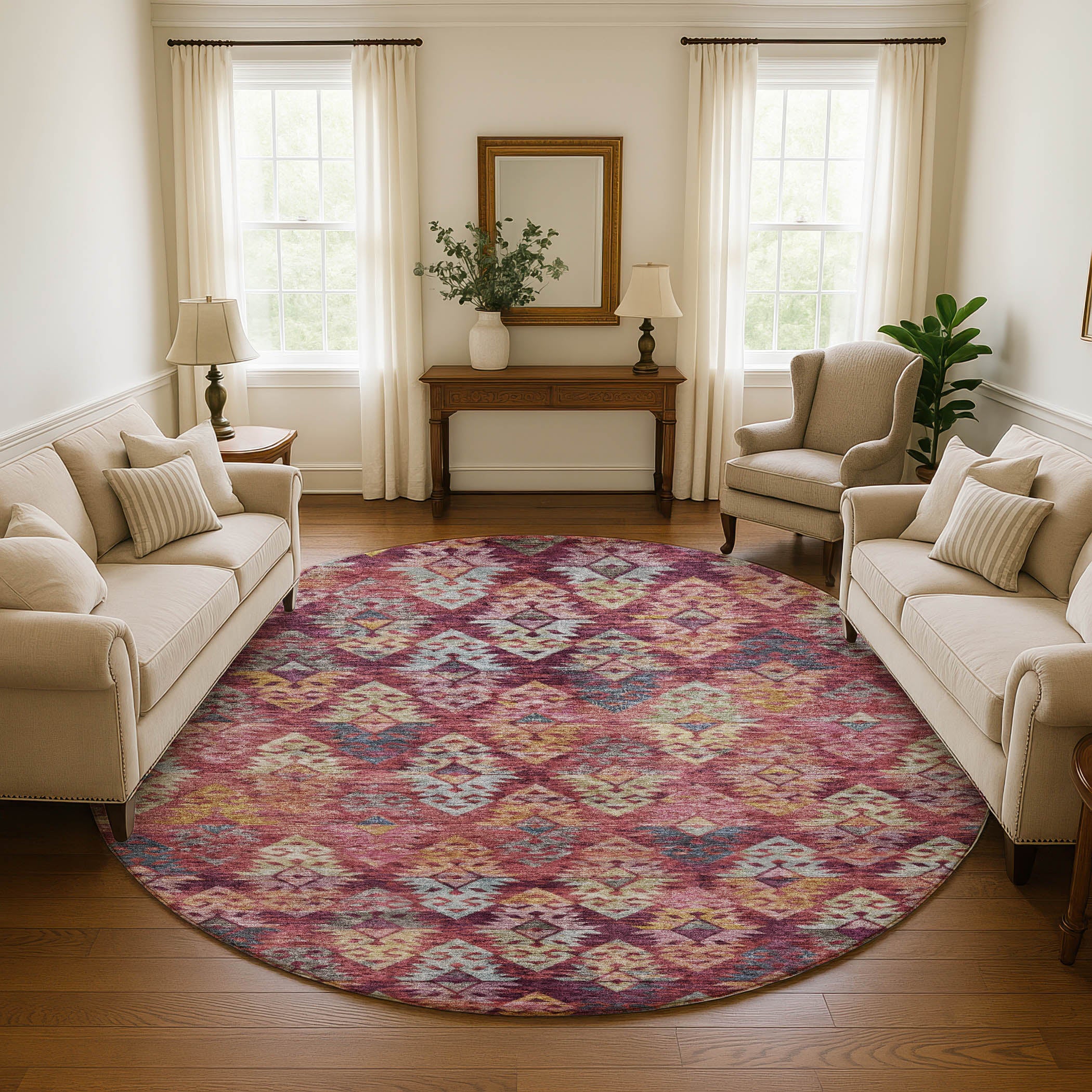Bruges Machine Washable Transitional Paprika Orange Rug 8' x 8' #shape_Round