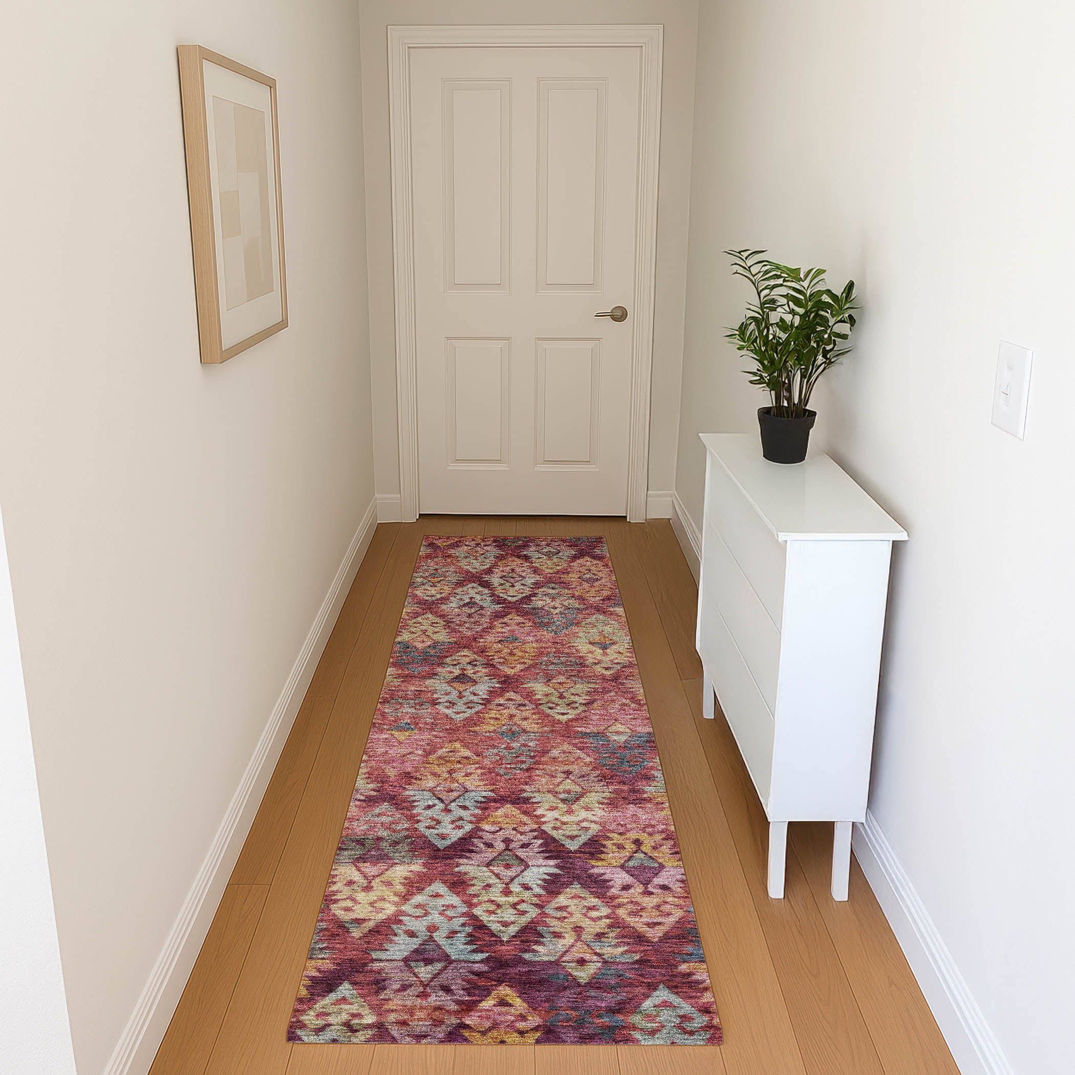 Bruges Machine Washable Transitional Paprika Orange Rug 2'3" x 7'6" #shape_Runner