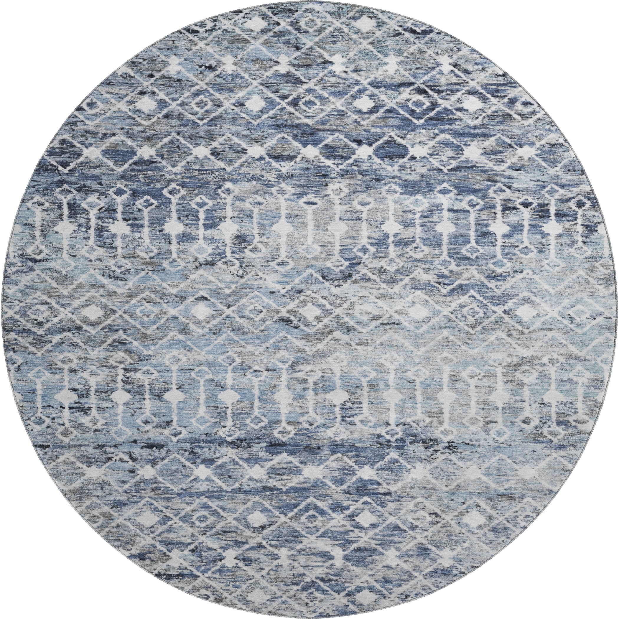 Mdina Machine Washable Transitional Blue Rug 8' x 8' #shape_Round