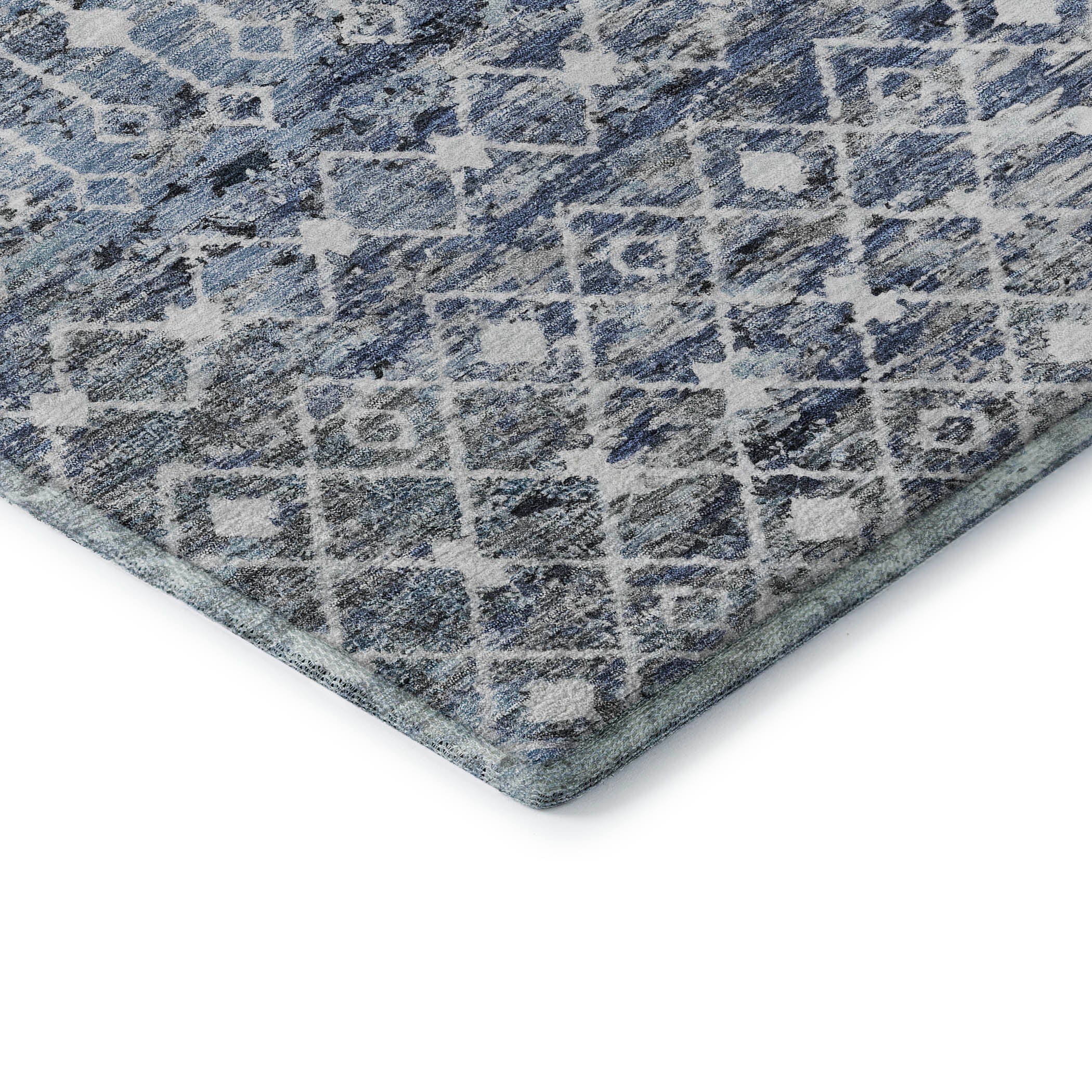Mdina Machine Washable Transitional Blue Rug 1'8" x 2'6" #shape_Rectangle