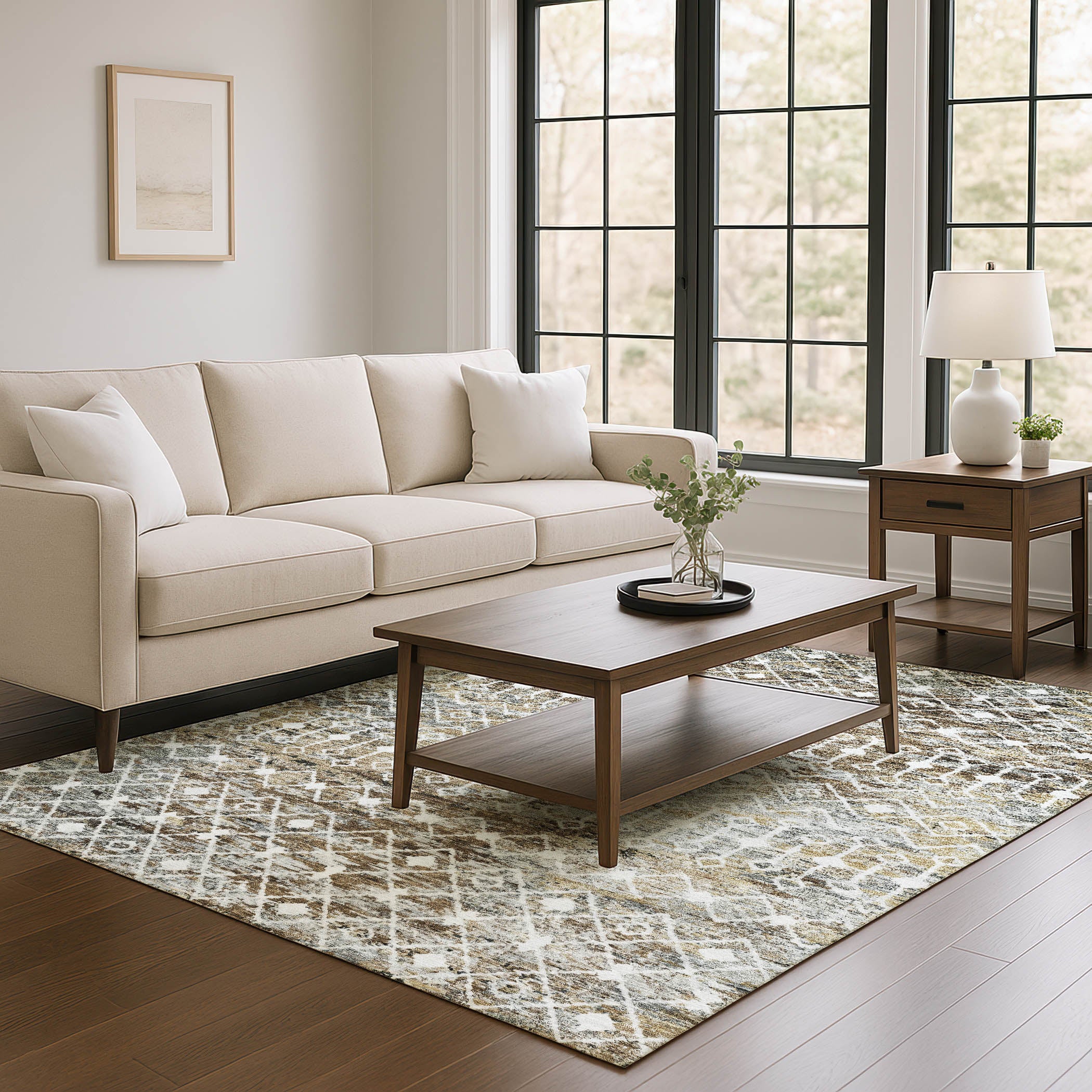 Mdina Machine Washable Transitional Brown Rug 2'6" x 3'10" #shape_Rectangle
