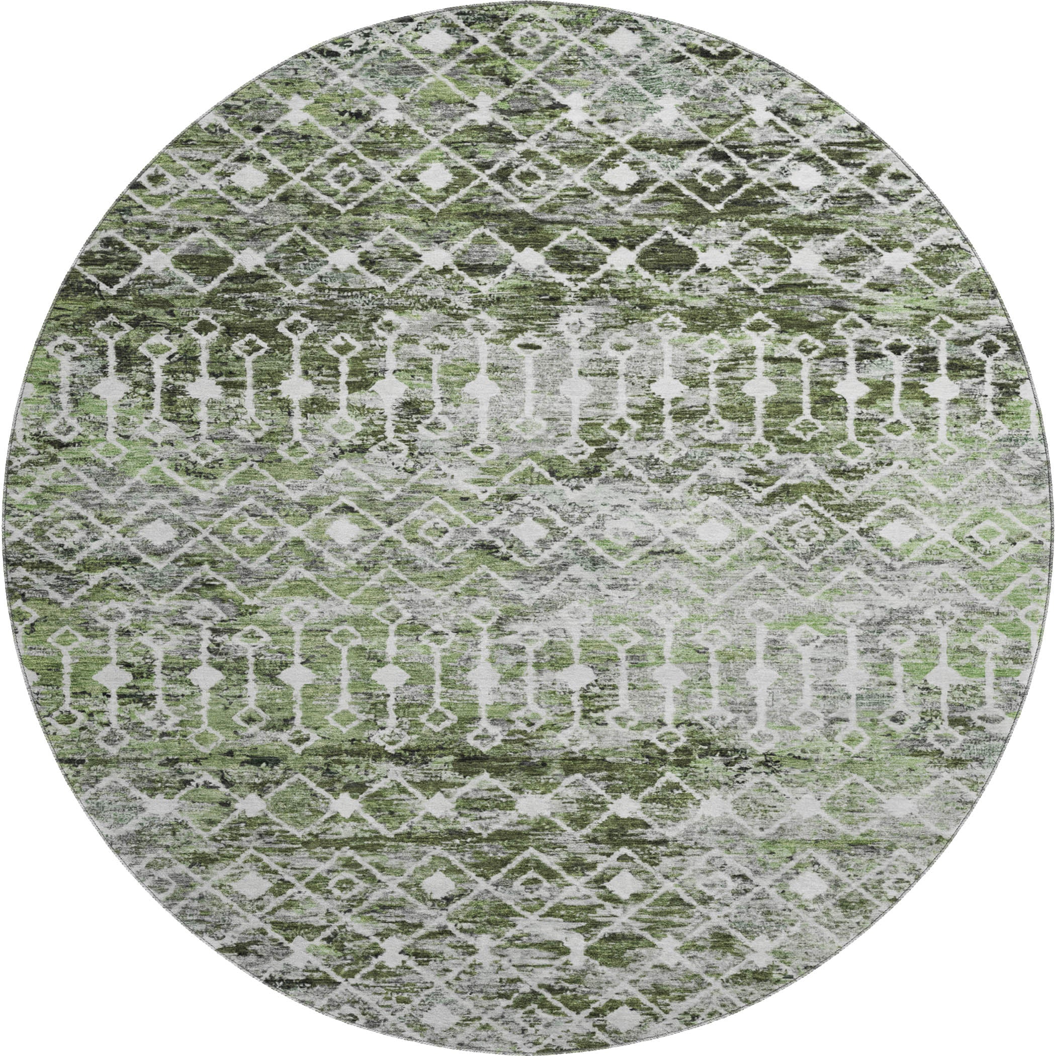 Mdina Machine Washable Transitional Olive Green Rug 8' x 8' #shape_Round