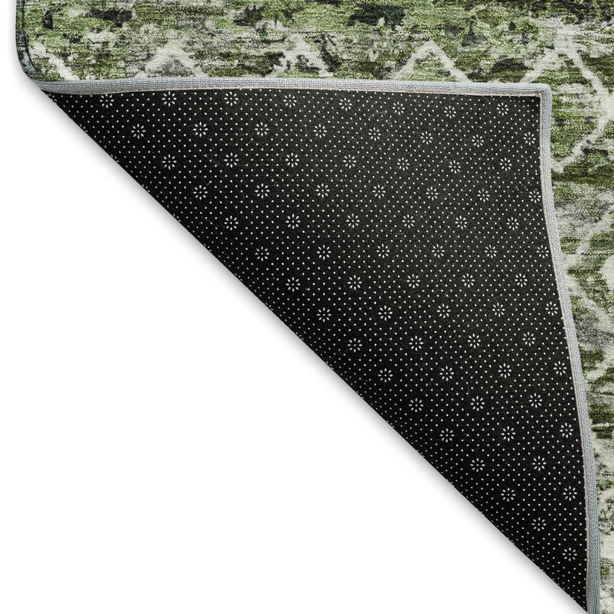 Mdina Machine Washable Transitional Olive Green Rug 1'8" x 2'6" #shape_Rectangle