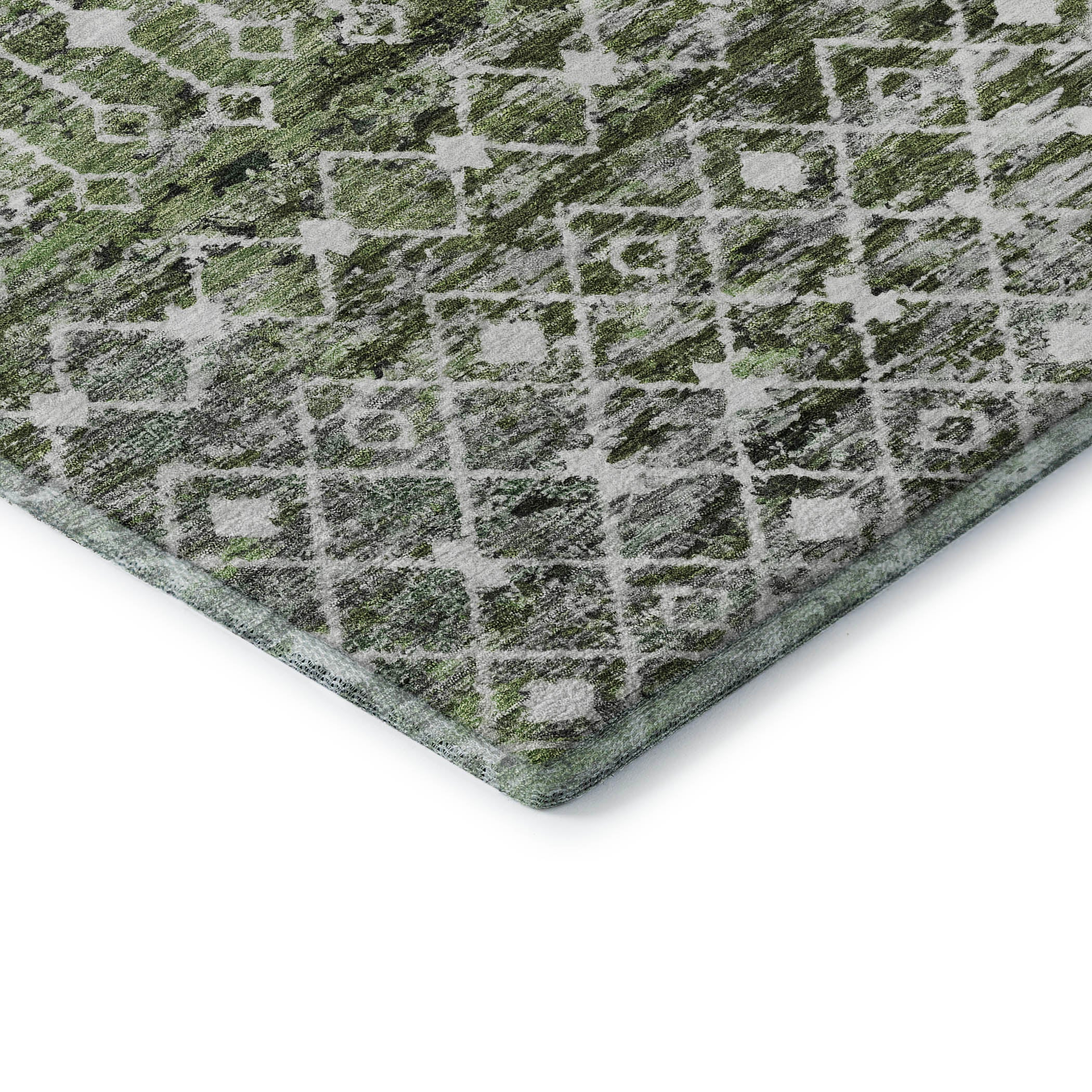 Mdina Machine Washable Transitional Olive Green Rug 1'8" x 2'6" #shape_Rectangle
