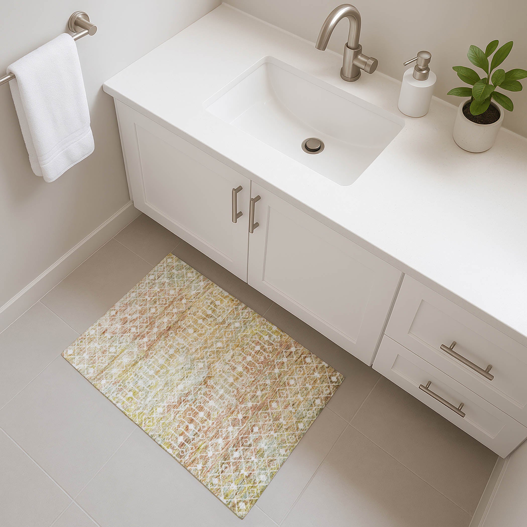 Mdina Machine Washable Transitional Peach Orange Rug 1'8" x 2'6" #shape_Rectangle